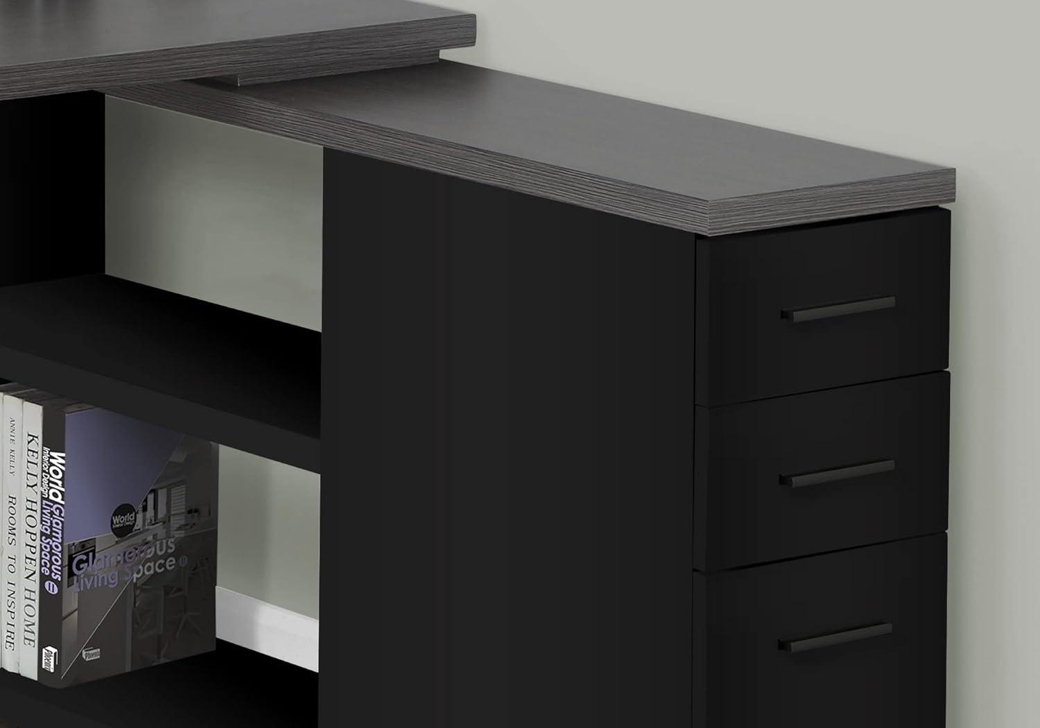 Monarch Specialties Computer Desk Home Office Corner Left Right Set-Up Storage Drawers L Shape  Metal Laminate Black Grey Contemporary Modern