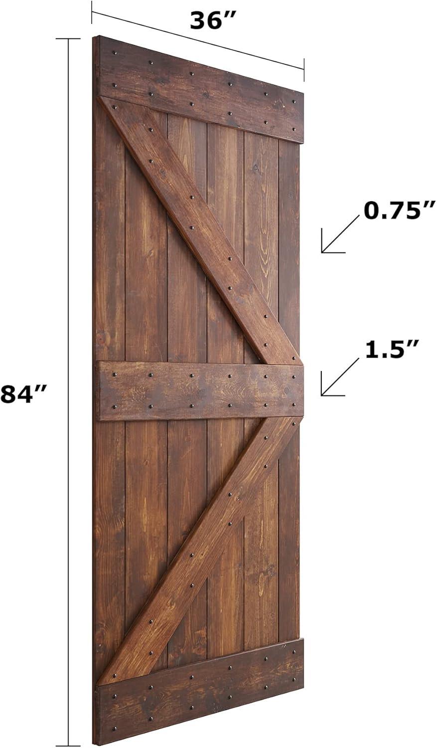 Coast Sequoia Inc Coast Sequoia 36in x 84in K Series Pine Wood Sliding Barn Door With Hardware Kit Dark Walnut