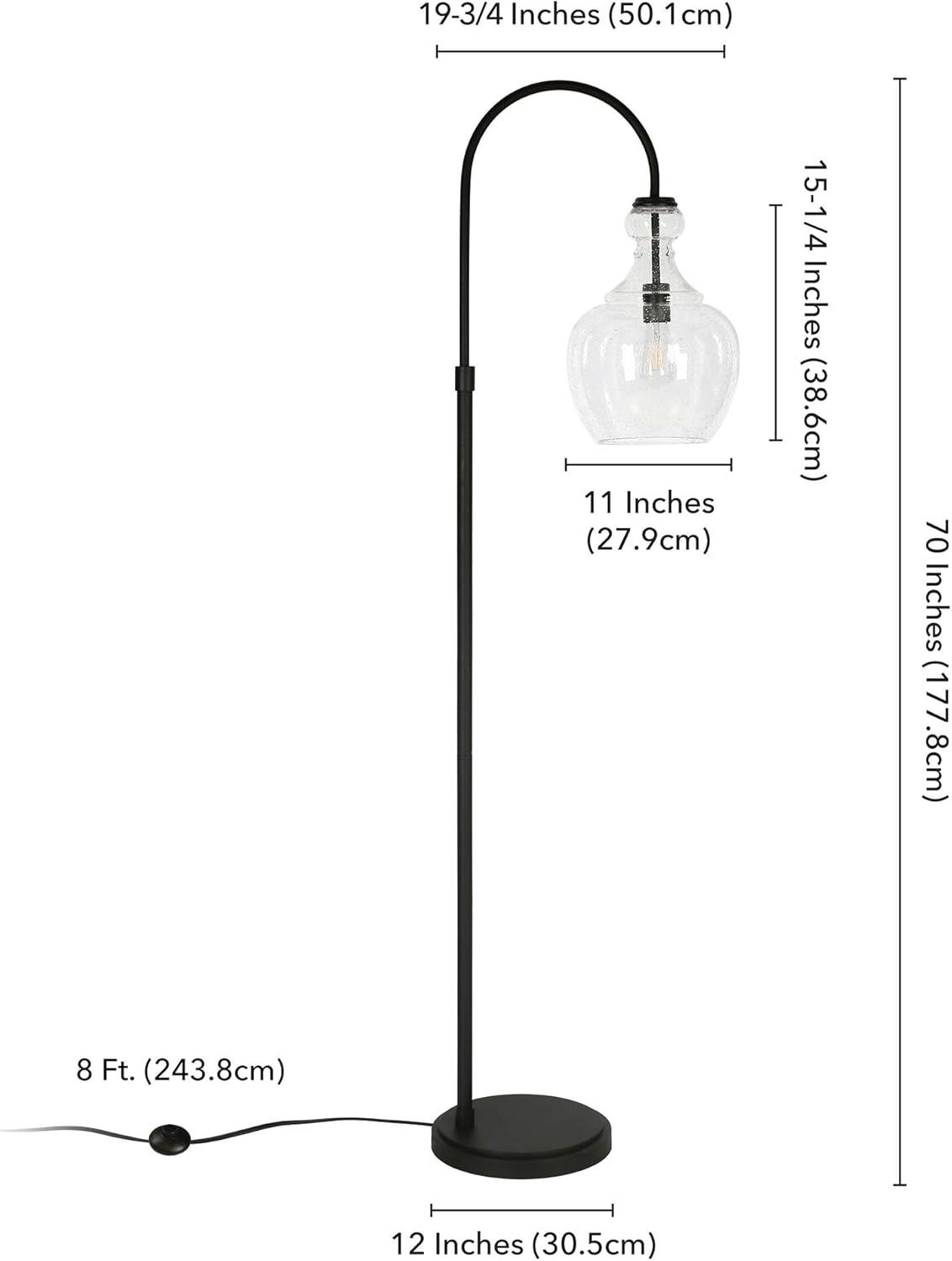 Bronze Arc Adjustable Floor Lamp with Seeded Glass Shade