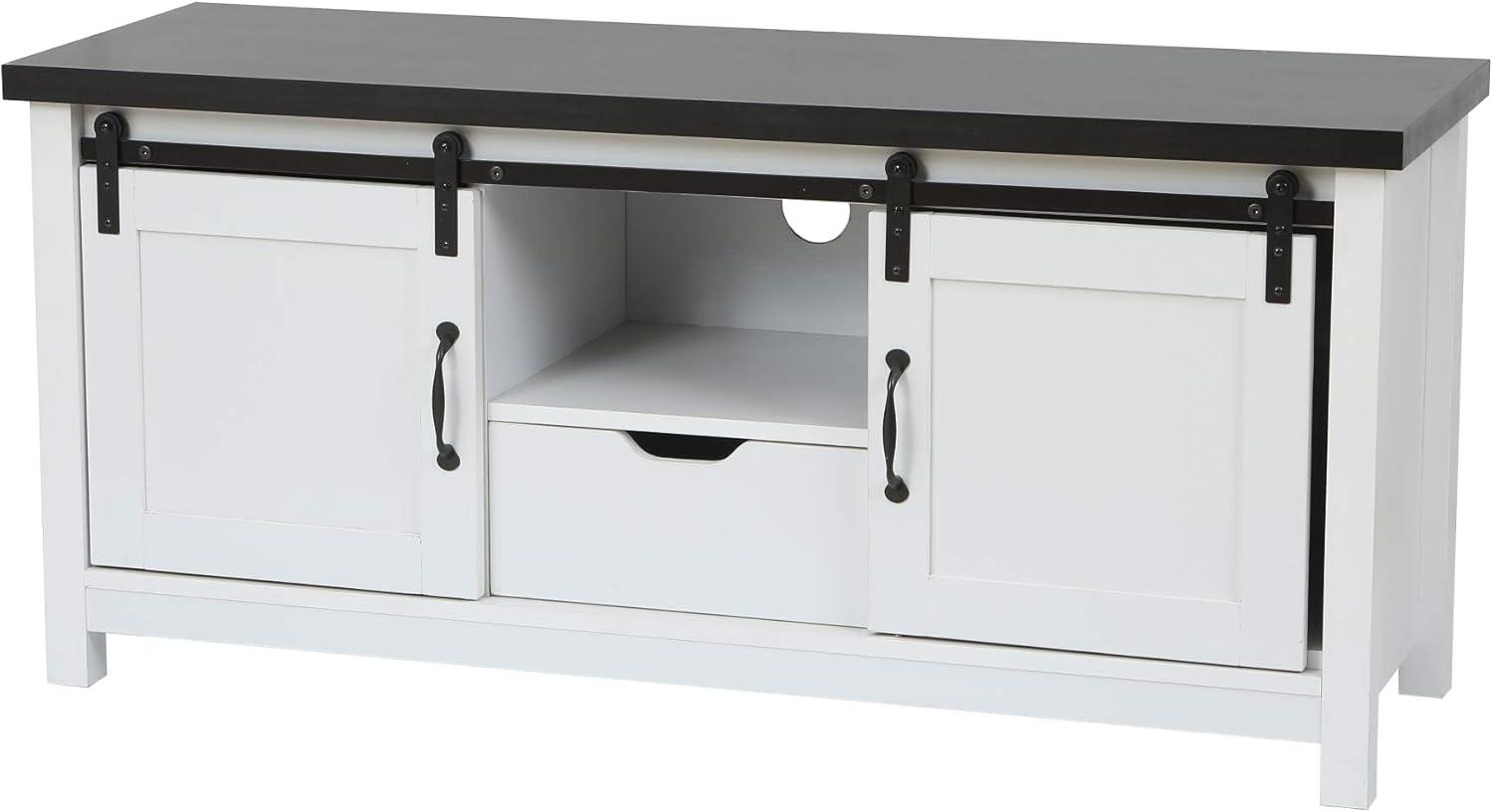 LuxenHome Modern Farmhouse White with Dark Brown 47.3" Wide TV Stand for TVs Up To 55-Inch