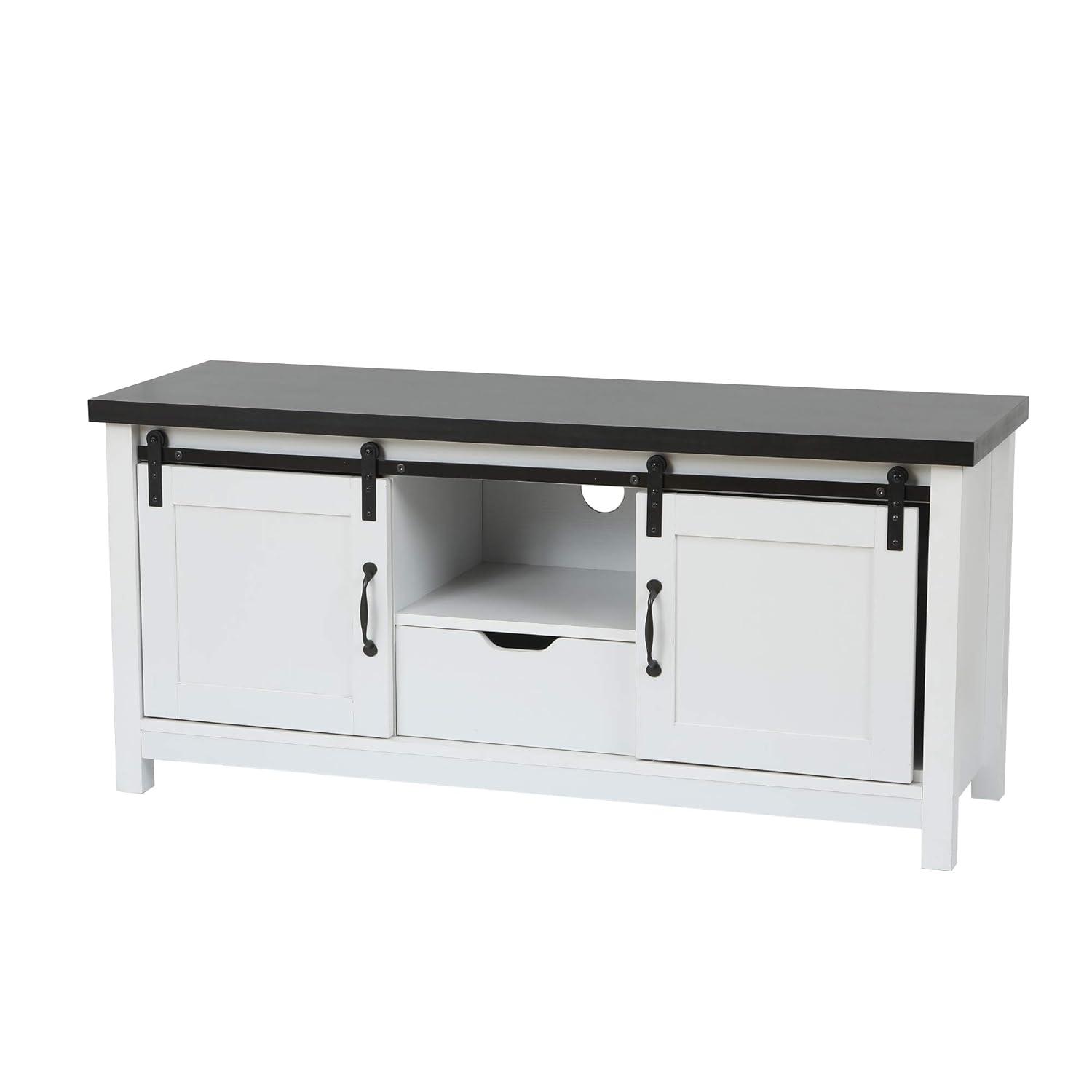 LuxenHome Modern Farmhouse White with Dark Brown 47.3" Wide TV Stand for TVs Up To 55-Inch