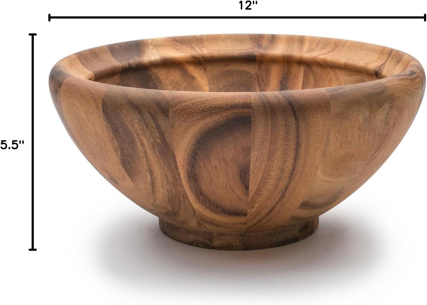 Large Acacia Wood Round Salad Serving Bowl