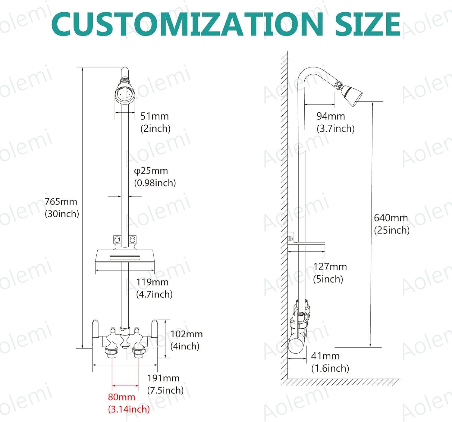 Outdoor Shower Kit,Outdoor Shower Fixtures Faucet System with Brass Showerhead,Double Handle Exposed Shower with Brass Mix Valve,6 Inch Center with Soap Dish,Pipe Upward,Polish Chrome