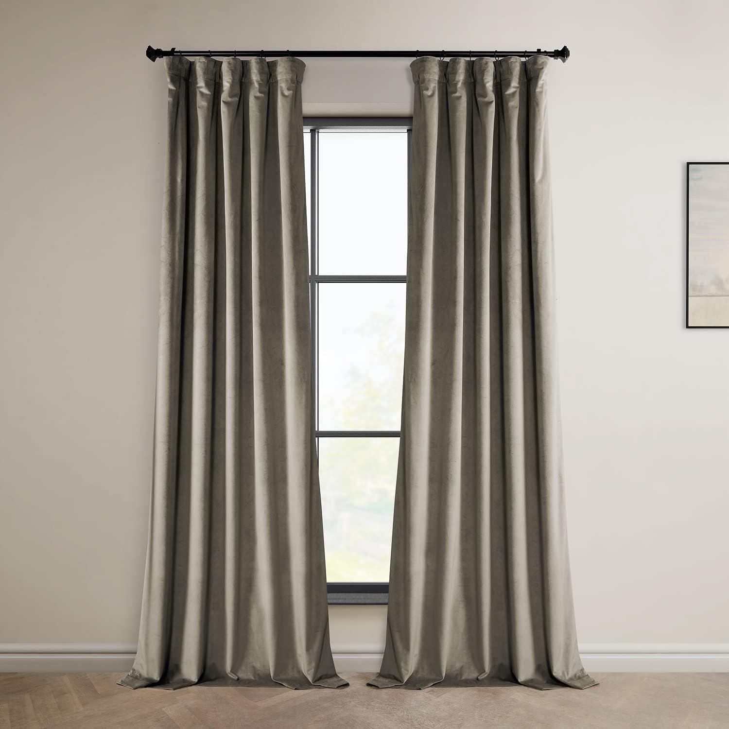 HPD Half Price Drapes Gallery Taupe Heritage Plush Velvet Room Darkening Curtains for Bedroom & Living Room Curtains (1 Panel), Window Curtains 84 inches long, Rod Pocket Curtains & Drapes,50W X 84L