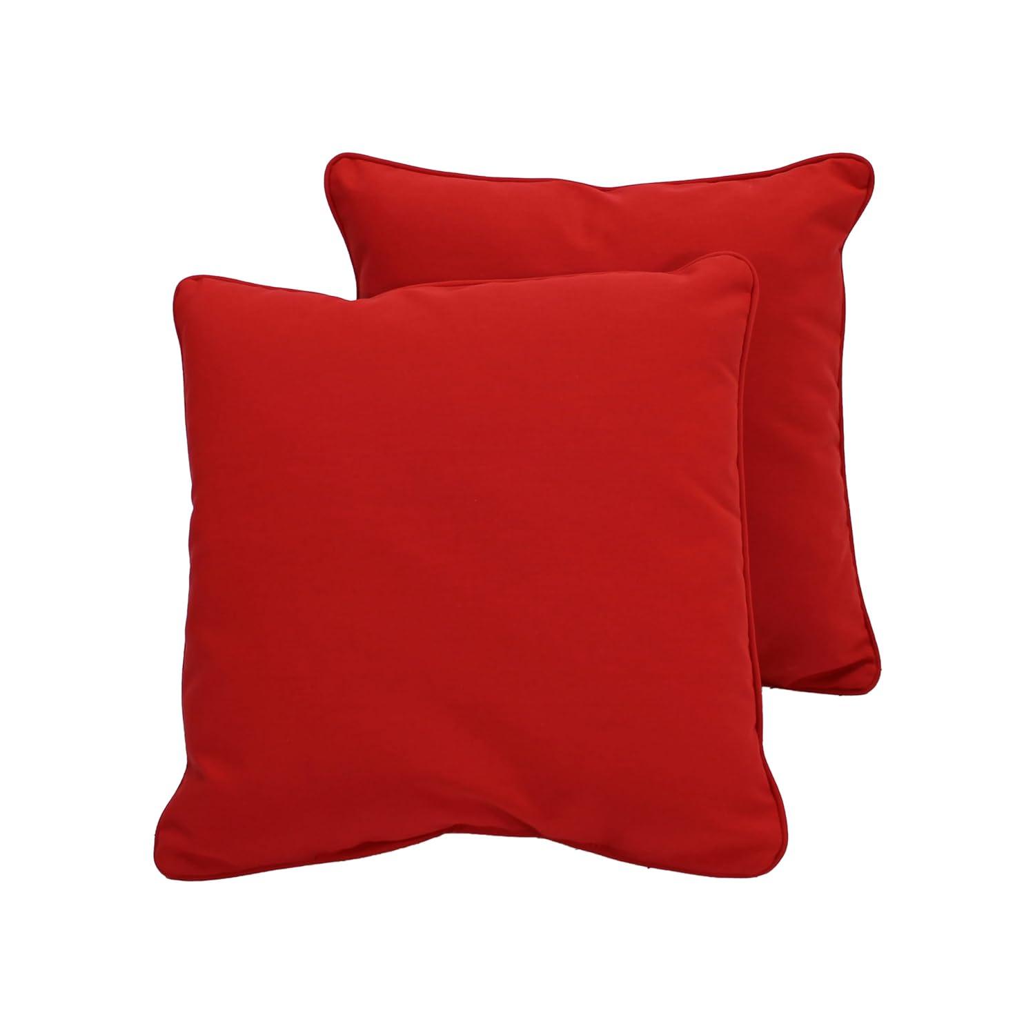 Factory Direct Partners Presidio 15" x 15" Square Decorative Throw Pillow Set with Piping for Indoor/Outdoor Furniture; UV, Fade, Weather-Resistant Olefin Fabric (2-Pack) - Red, 13809-RD