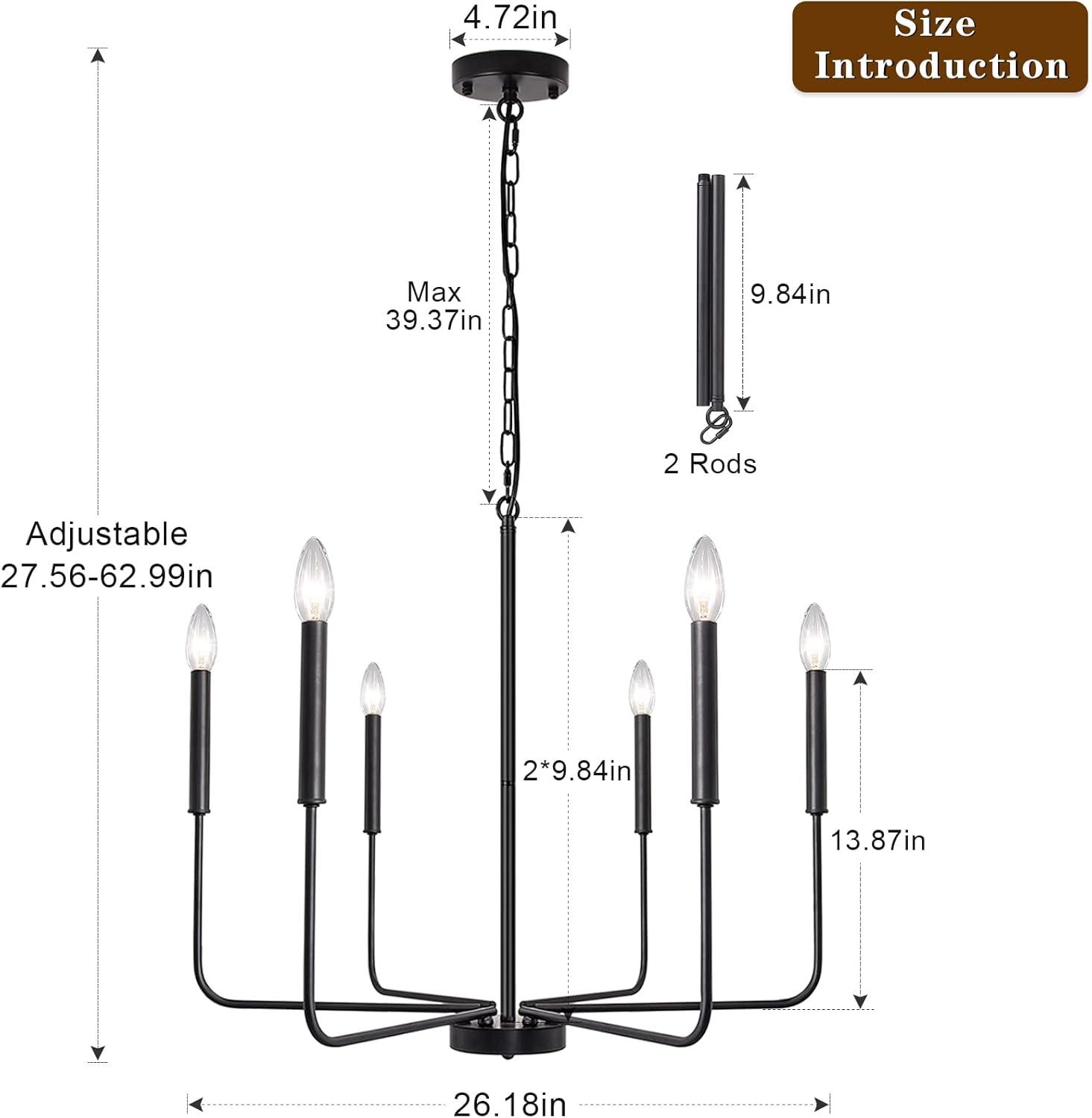 SineRise Black Chandelier, 6-Light Modern Farmhouse Chandelier, Candle Chandelier Light Fixtures, Rustic Industrial Chandelier for Entryway, Bedroom, Foyer and Living Room