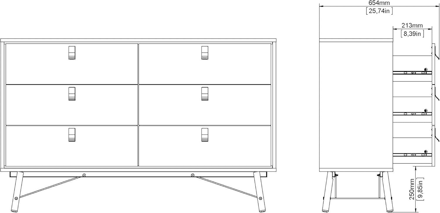 Scandinavian Ry 59'' Matte Black & White Double Dresser with Solid Wood Legs