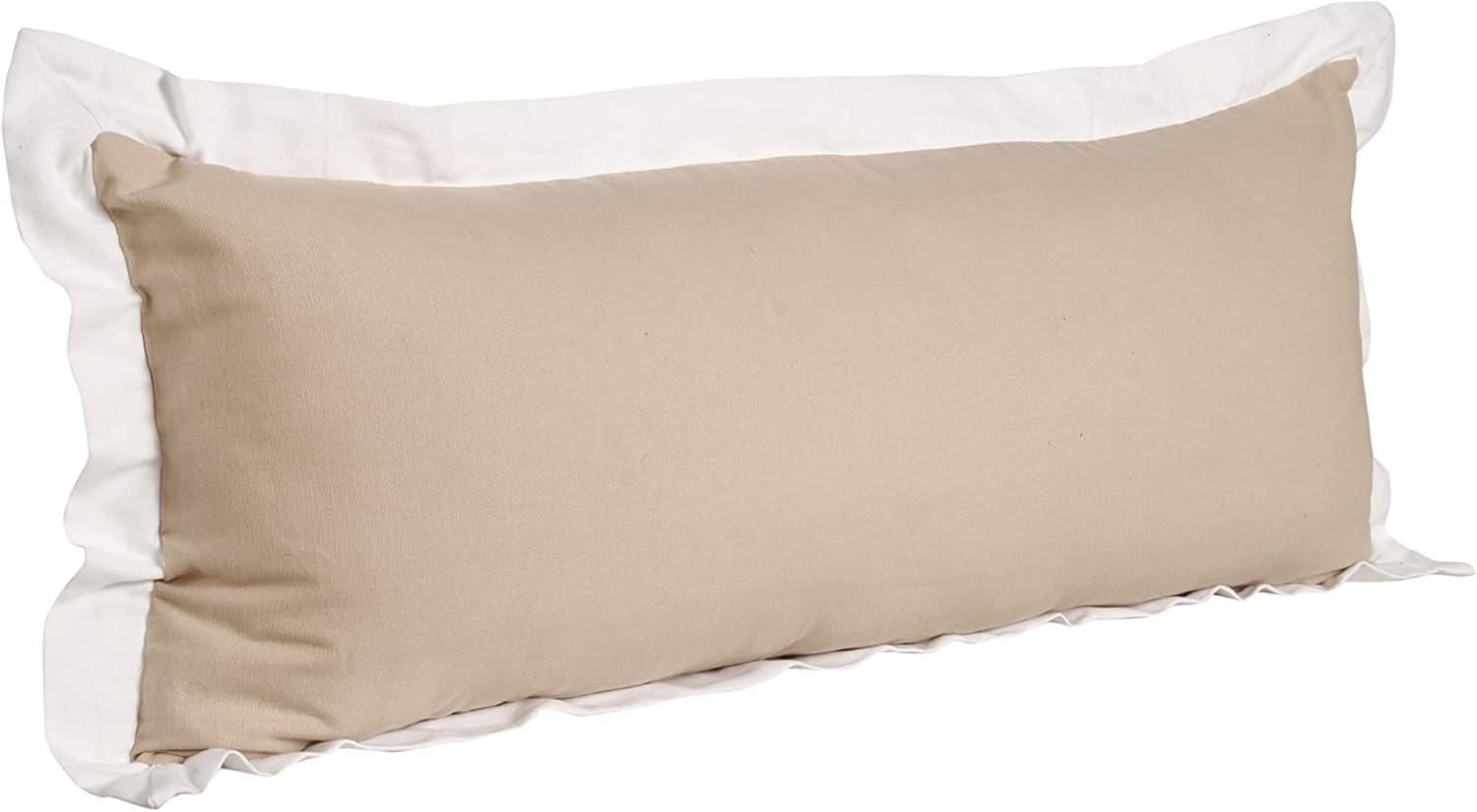 Ox Bay 14" x 36" Hand-Woven Tan/ White Bordered Organic Cotton Pillow Cover