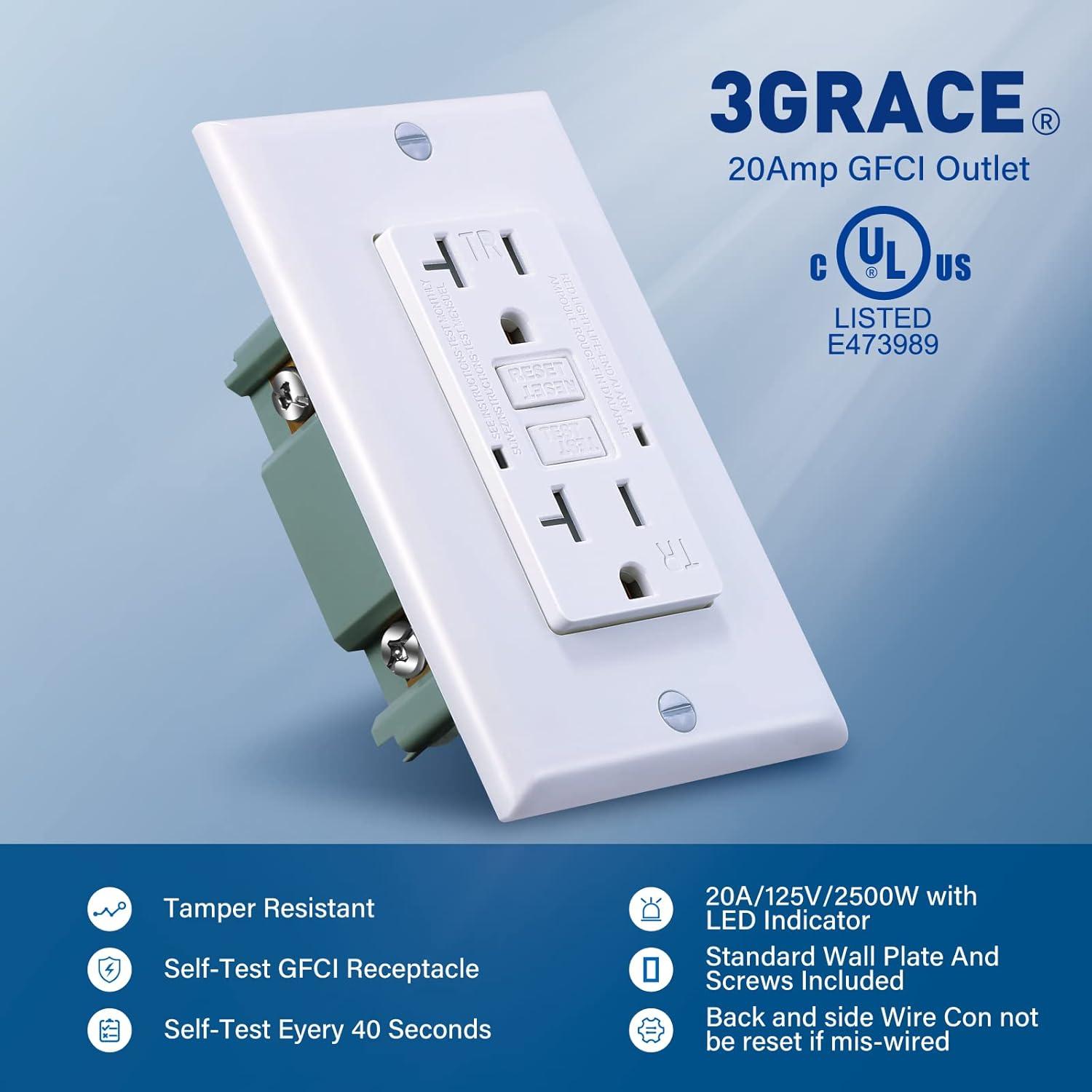 20 Amp GFCI Outlet, Tamper-Resistant GFI Receptacle with LED Indicator, Self-Test Ground Fault Circuit Interrupter, Decorator Wall Plates and Screws Included, UL Listed, White（1 Pack）