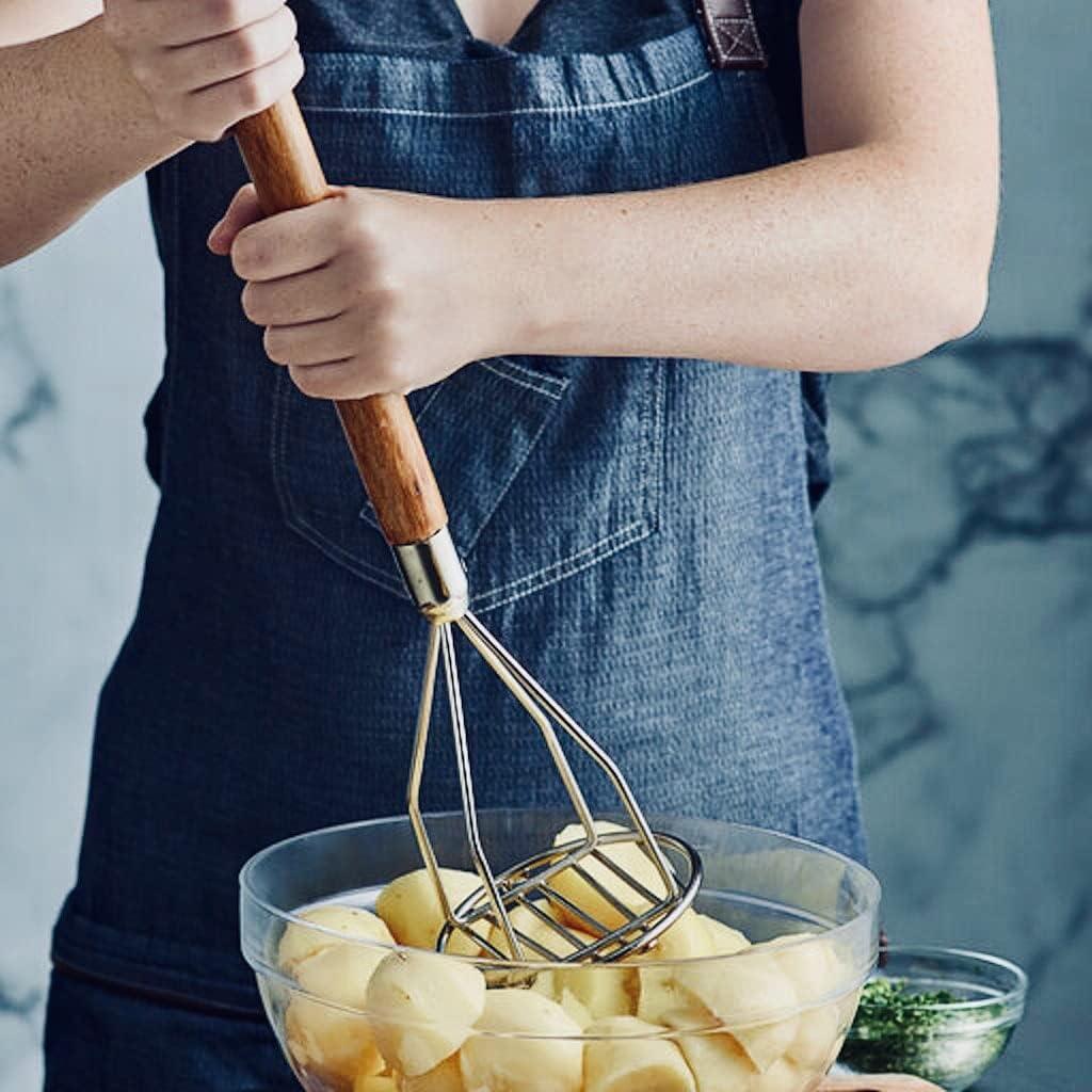 24" Chrome Plated Round Potato Masher with Wooden Handle