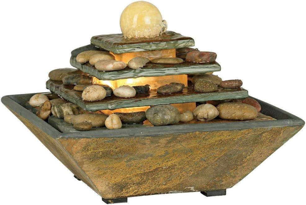 John Timberland Four Tiers Rustic 4 Tier Slate Stone Indoor Tabletop Water Fountain with LED Light 9" for Table Office Desk Home Bedroom Living Room