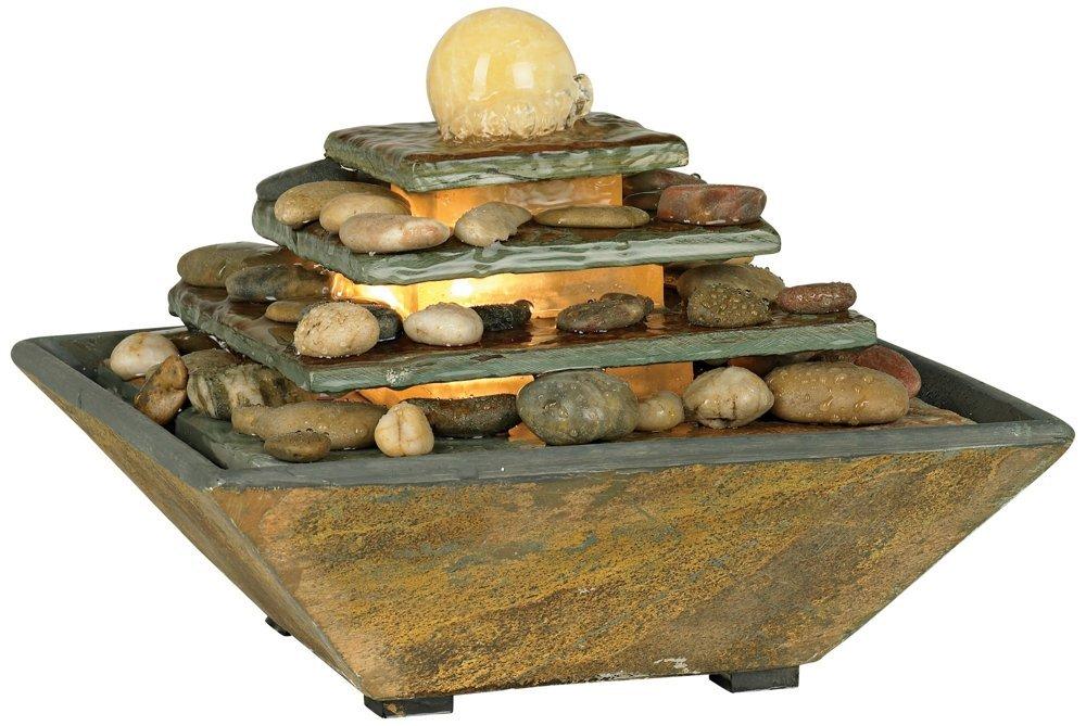 John Timberland Four Tiers Rustic 4 Tier Slate Stone Indoor Tabletop Water Fountain with LED Light 9" for Table Office Desk Home Bedroom Living Room