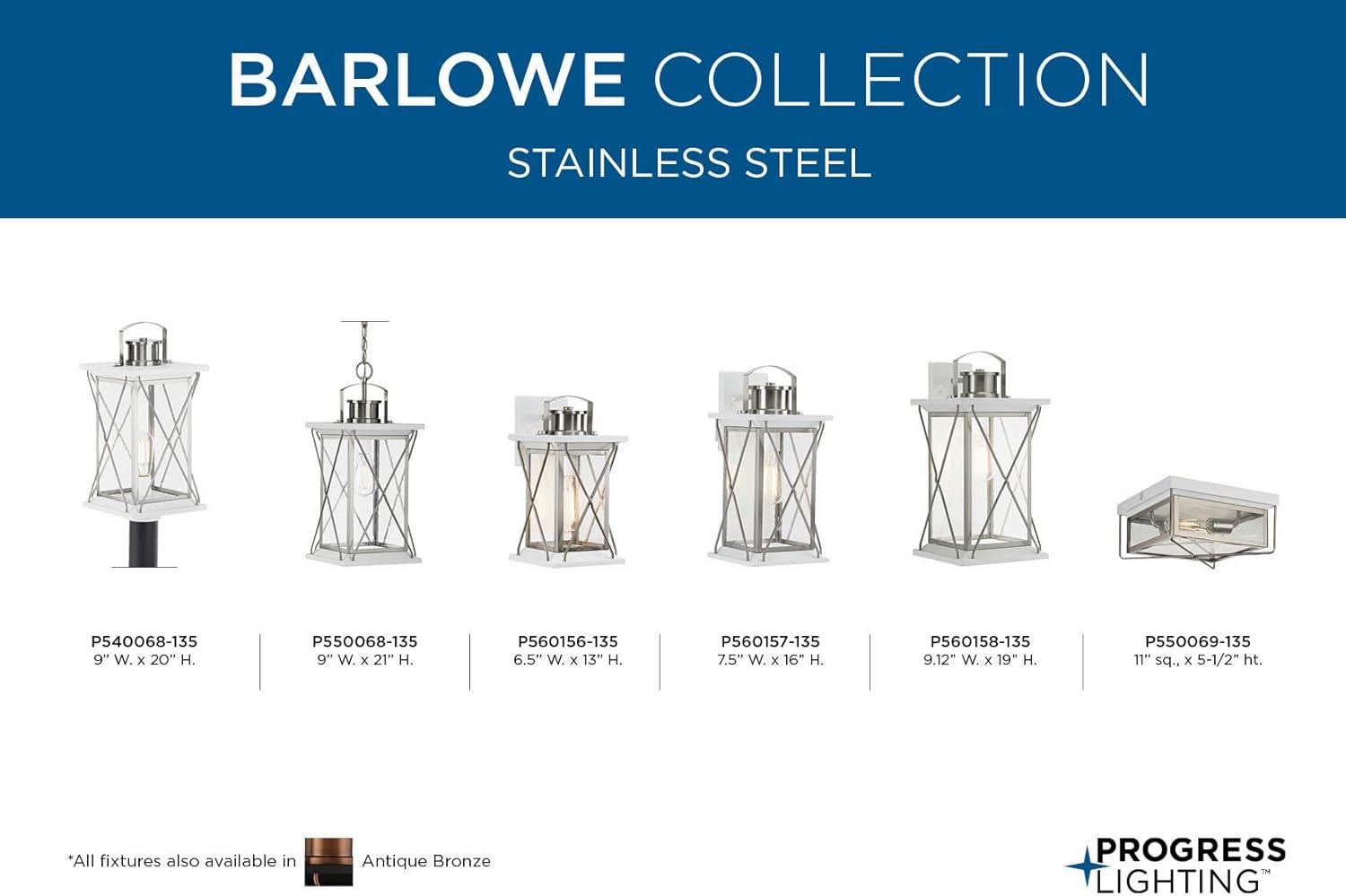 Progress Lighting Barlowe 1-Light Small Wall Lantern, Stainless Steel, Clear Seeded Glass