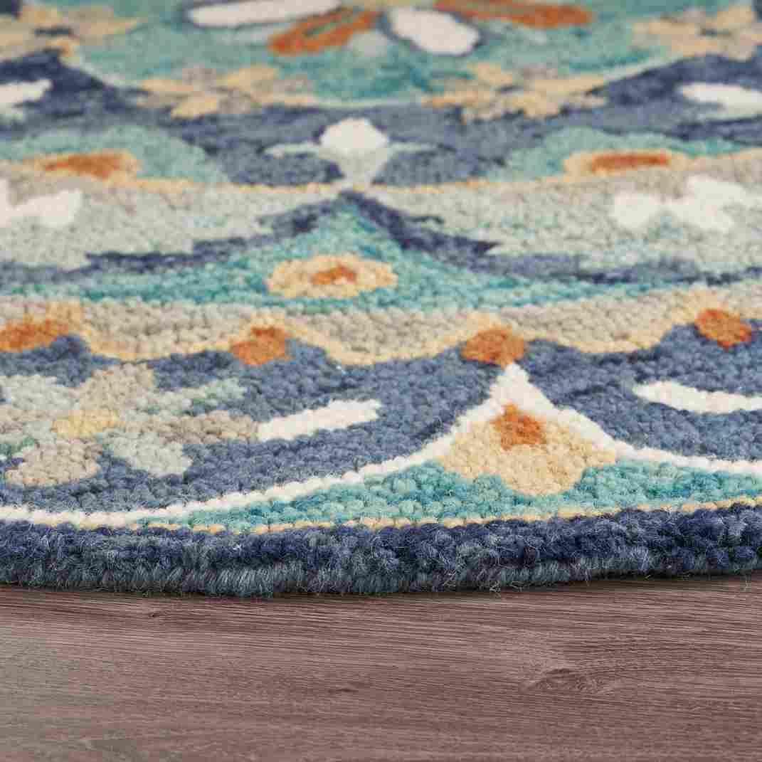 Ox Bay Dazzle Floral Tufted Green Blue Wool 4 Feet Round Rug