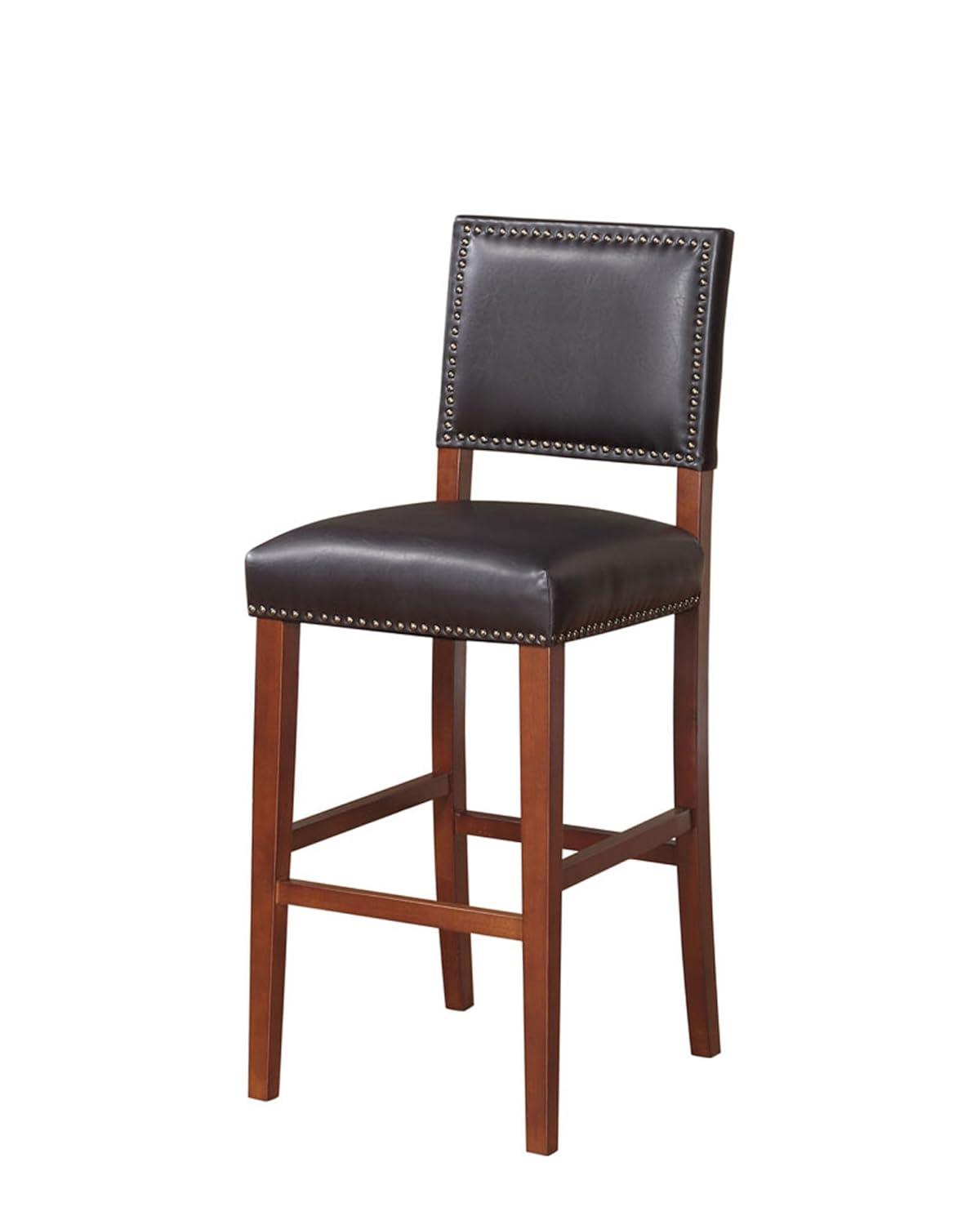 29" Brook Padded Back and Seat Faux Leather Barstool Hardwood/Black - Linon