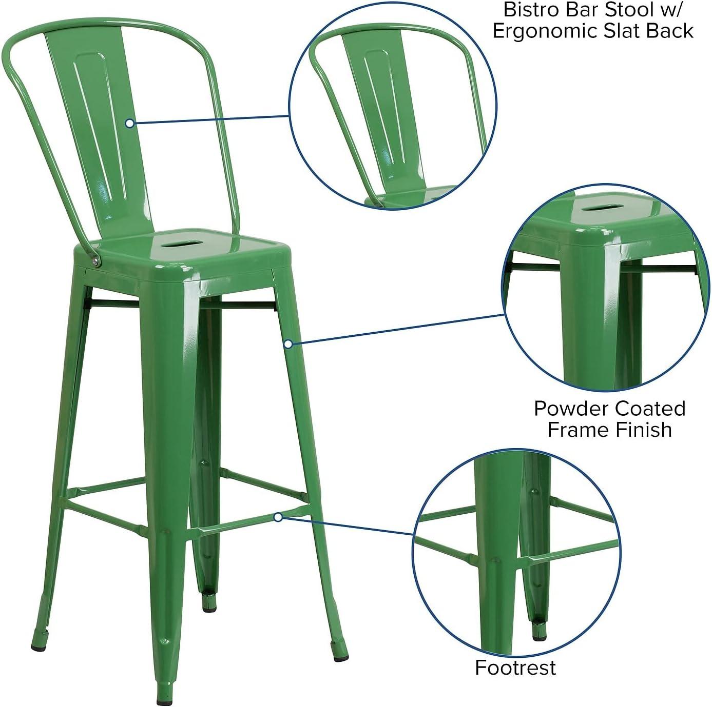 Flash Furniture Commercial Grade 30" High Green Metal Indoor-Outdoor Barstool with Removable Back