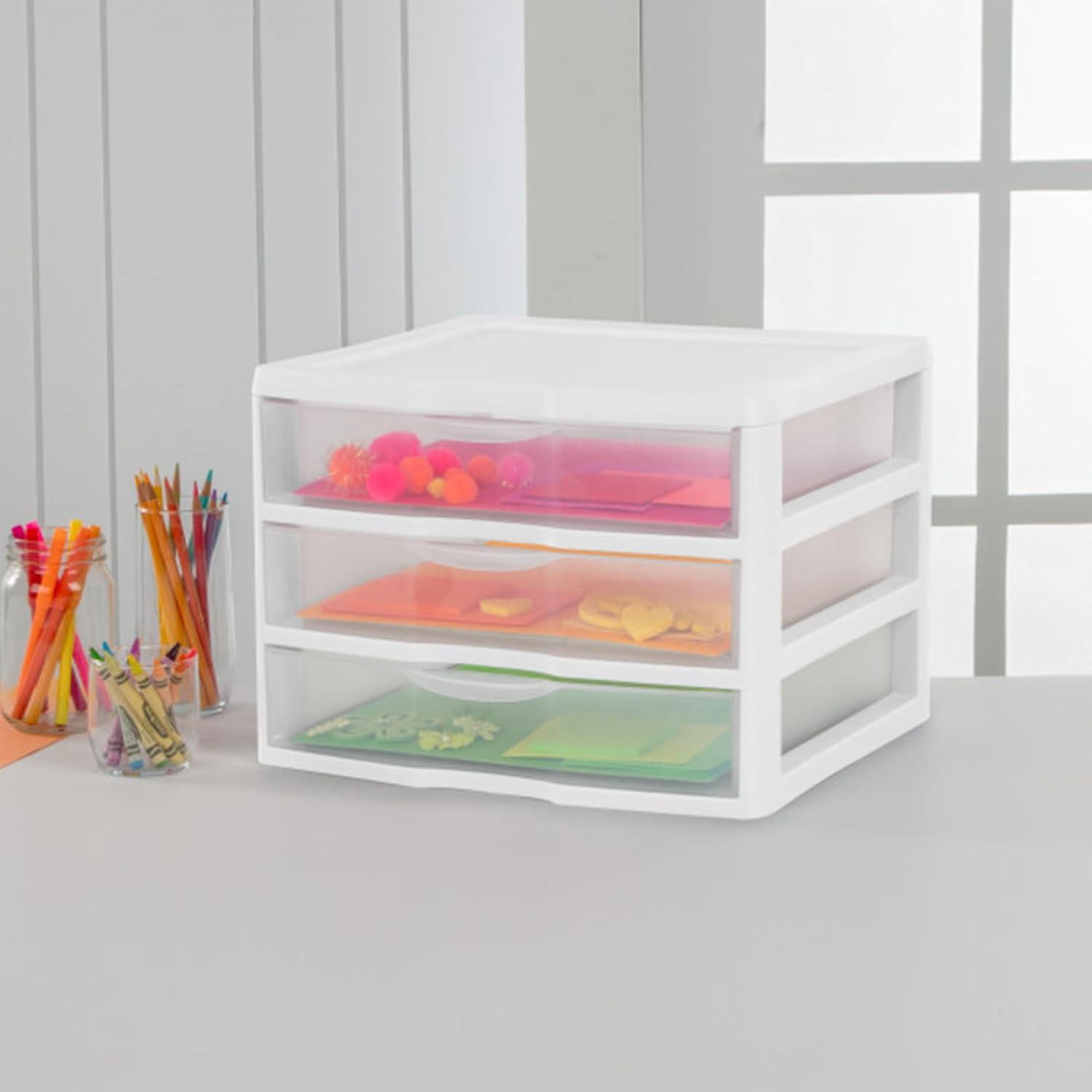 Sterilite 3-Pack 3 Drawer Plastic Storage, Stackable Dresser Organizer Drawers, White