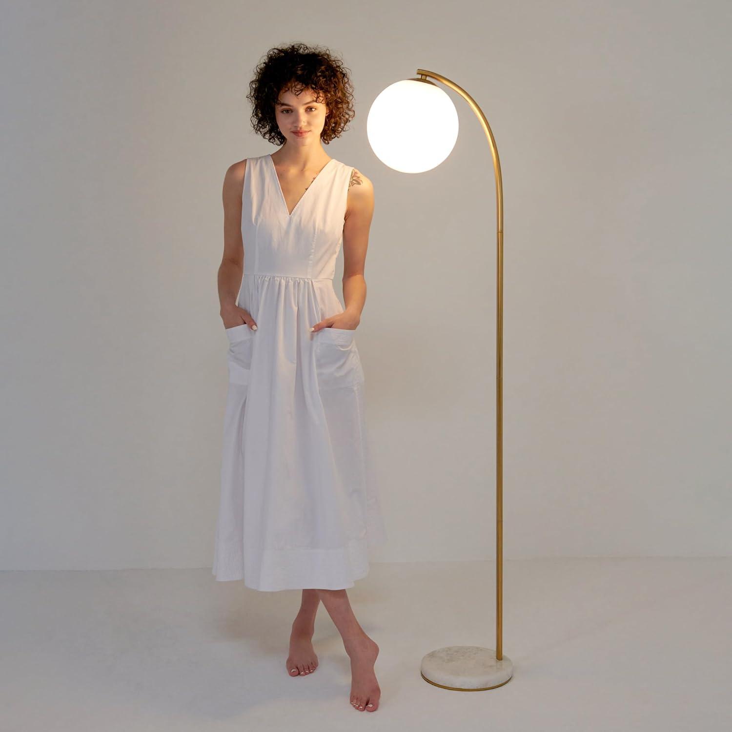 Brightech Luna Drop 75 in. Modern LED Arched Standing Floor Lamp with Frosted Glass Globe Shade