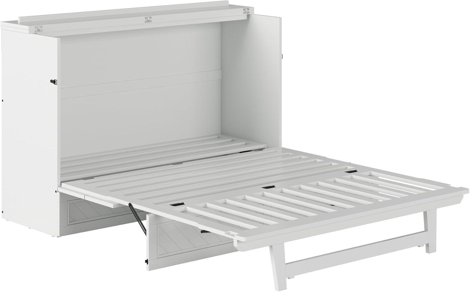 AFI Alpine Queen Wood Murphy Bed Chest with Mattress and Built-in Charger, White