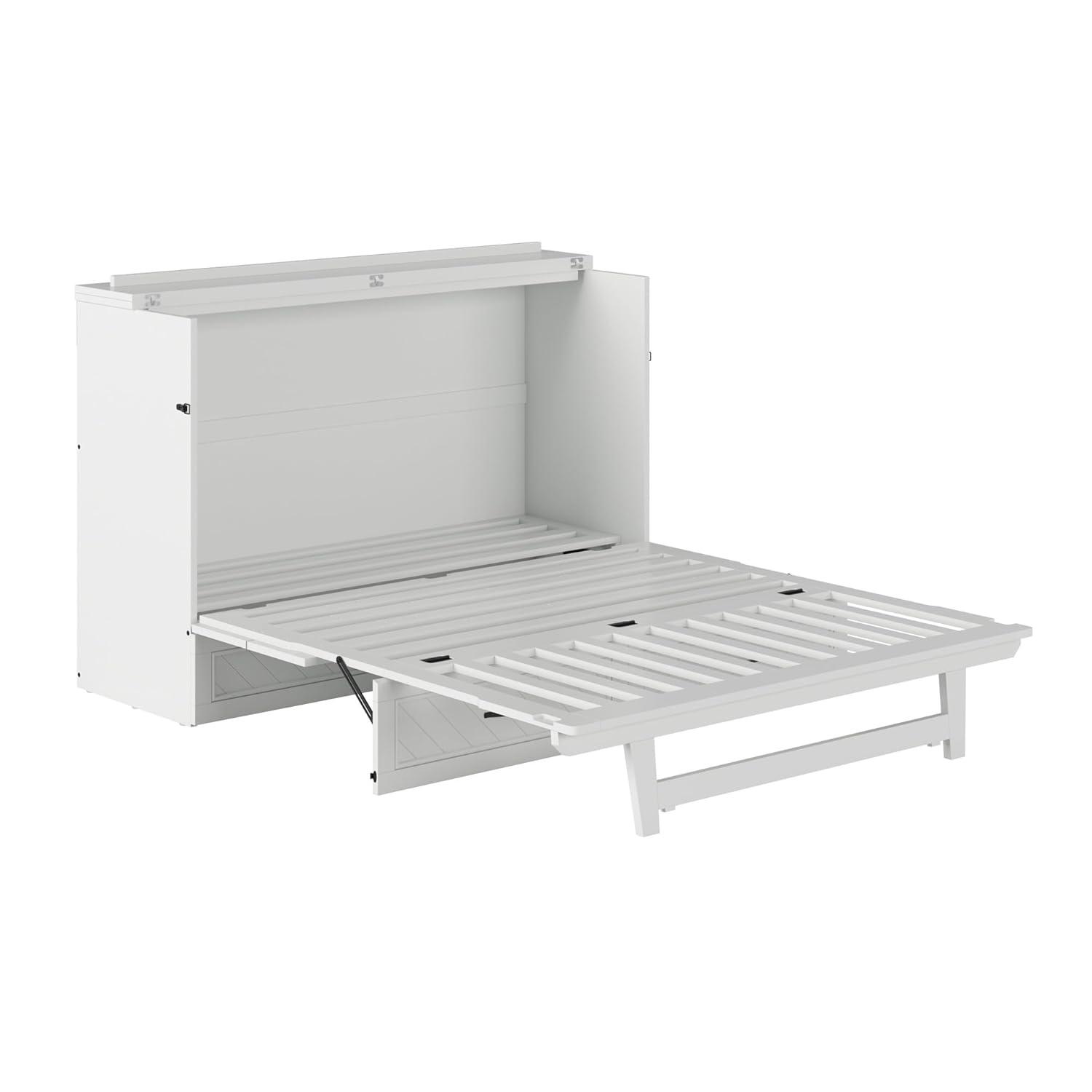 AFI Alpine Queen Wood Murphy Bed Chest with Mattress and Built-in Charger, White