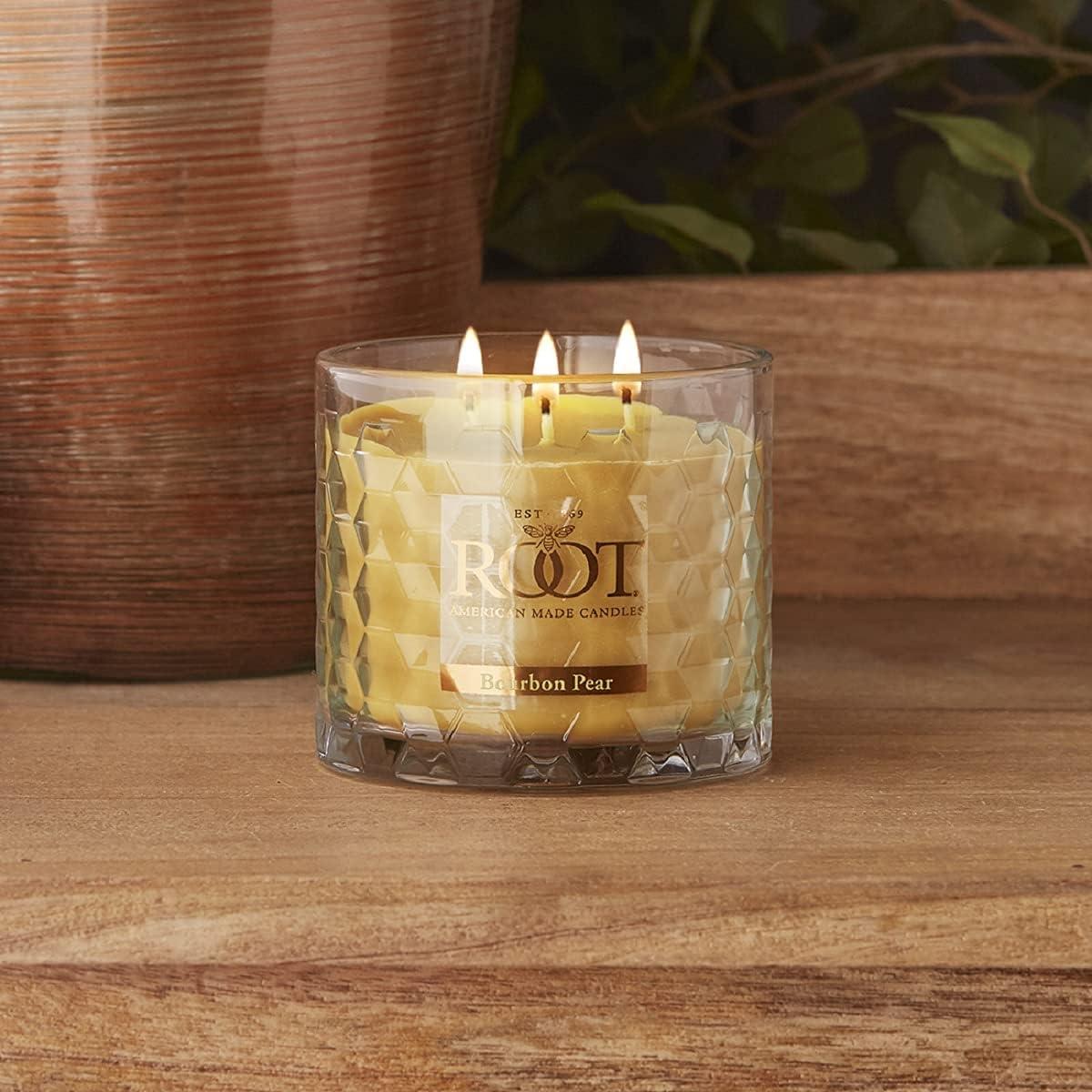 ROOT Candles 12 oz 3-Wick Signature Honeycomb filled Jar. Scent: Bourbon Pear