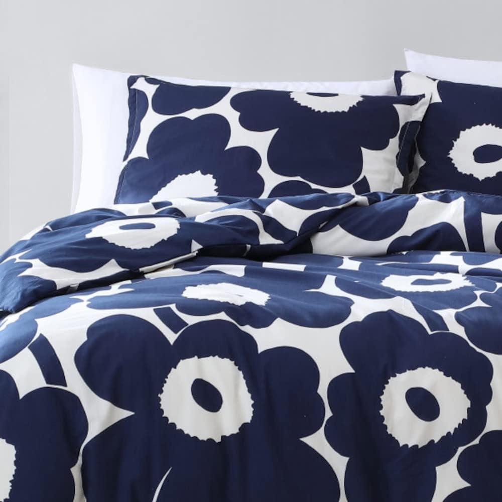 King Blue Floral Cotton Duvet Cover Set with Shams