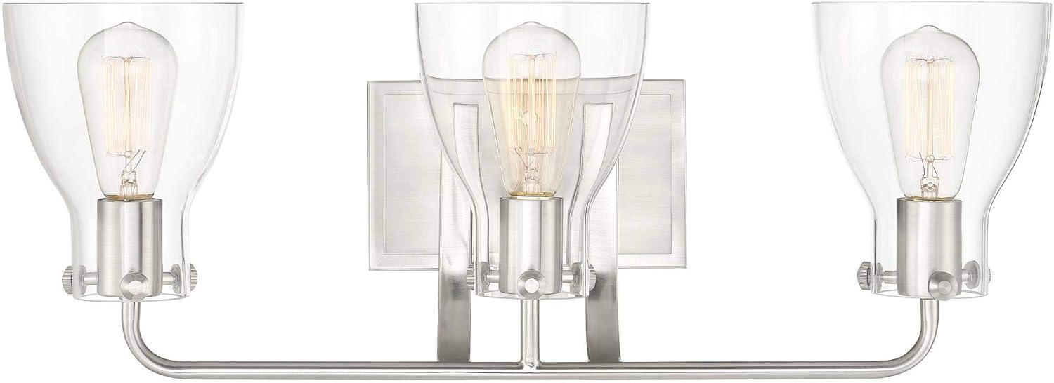 Possini Euro Design Cyn Modern Wall Light Brushed Nickel Hardwire 23 3/4" 3-Light Fixture Clear Glass for Bedroom Bathroom Vanity Living Room Hallway