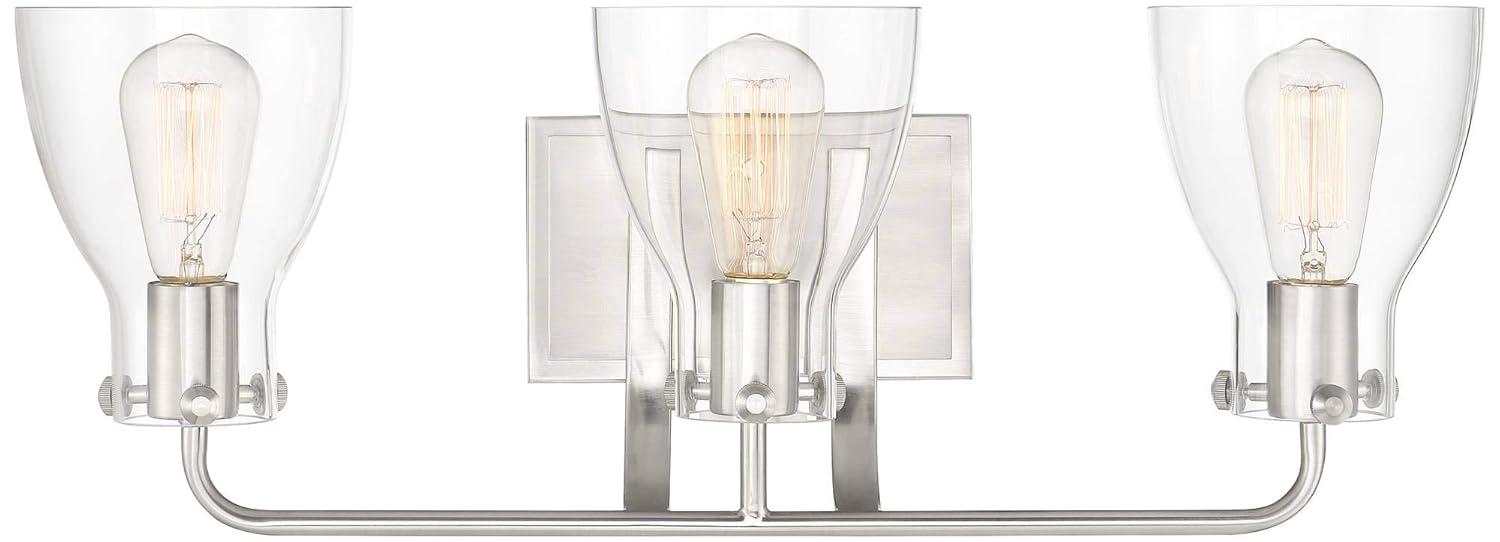 Possini Euro Design Cyn Modern Wall Light Brushed Nickel Hardwire 23 3/4" 3-Light Fixture Clear Glass for Bedroom Bathroom Vanity Living Room Hallway