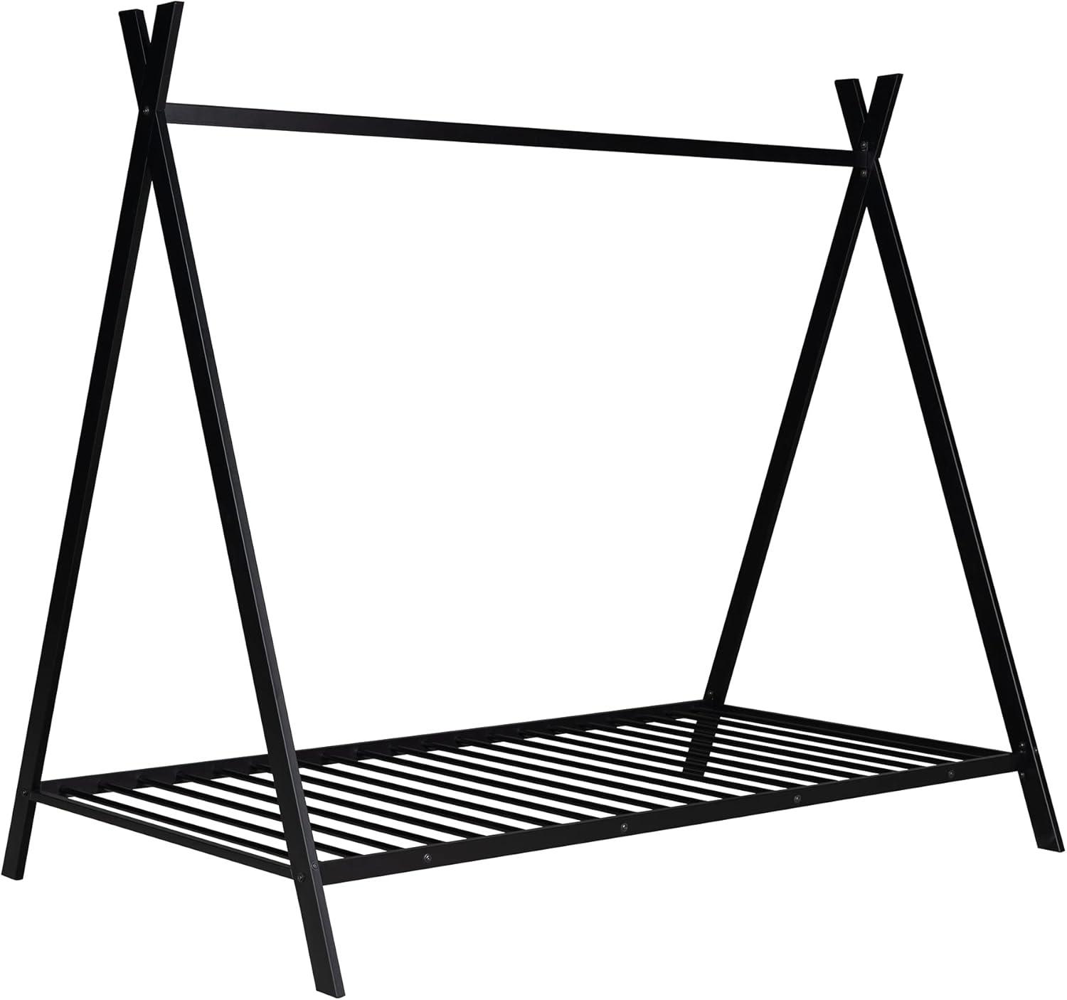 CITYLE Twin House Bed with Roof for Kids, Toddlers, Teens, Metal House Bed Frame with 20 Slats, Kids Twin Bed, No Box Spring Needed, Black