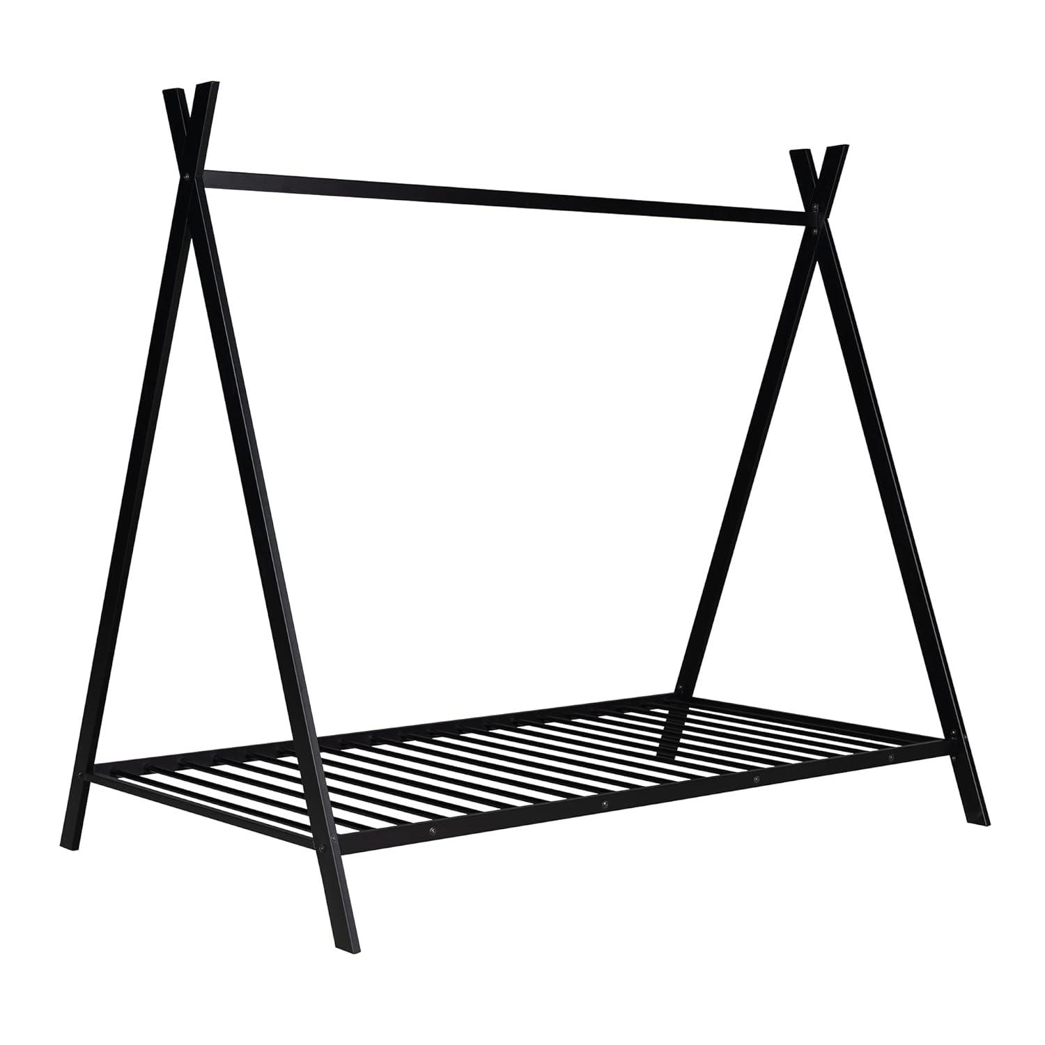 CITYLE Twin House Bed with Roof for Kids, Toddlers, Teens, Metal House Bed Frame with 20 Slats, Kids Twin Bed, No Box Spring Needed, Black