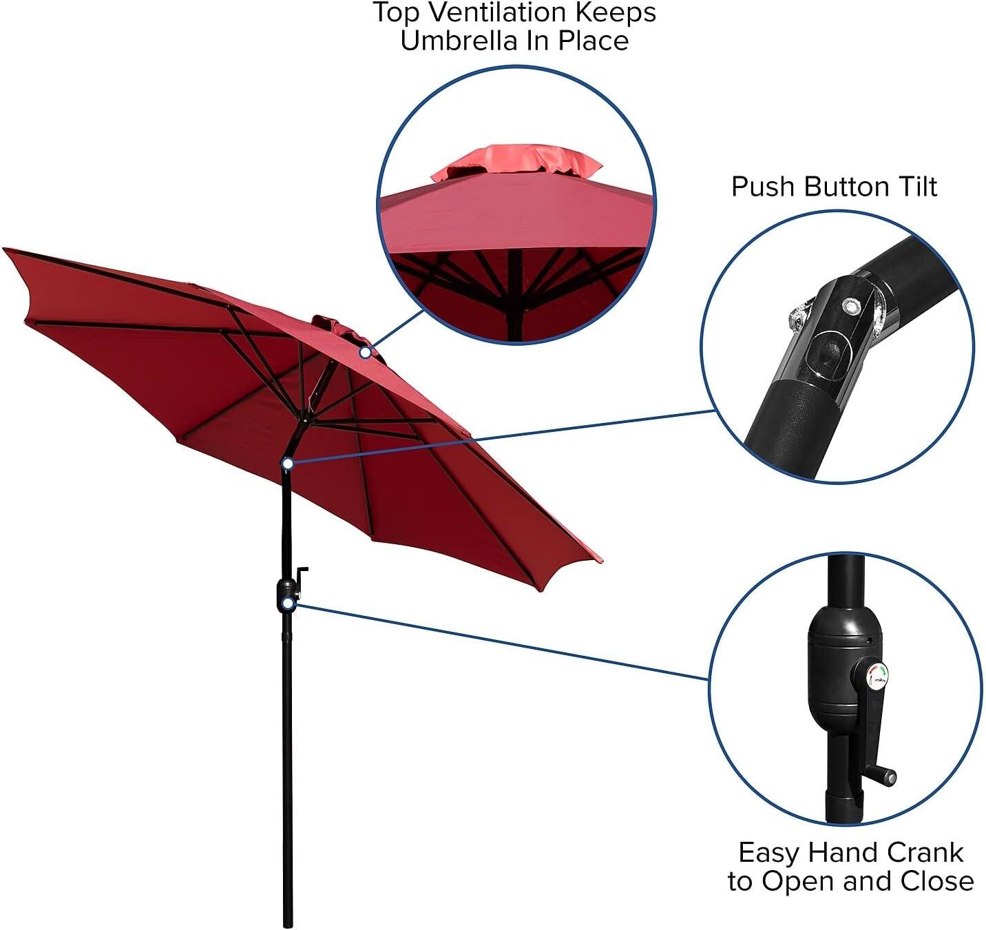 Flash Furniture Kona 9 FT Round Umbrella with 1.5" Diameter Aluminum Pole with Crank and Tilt Function