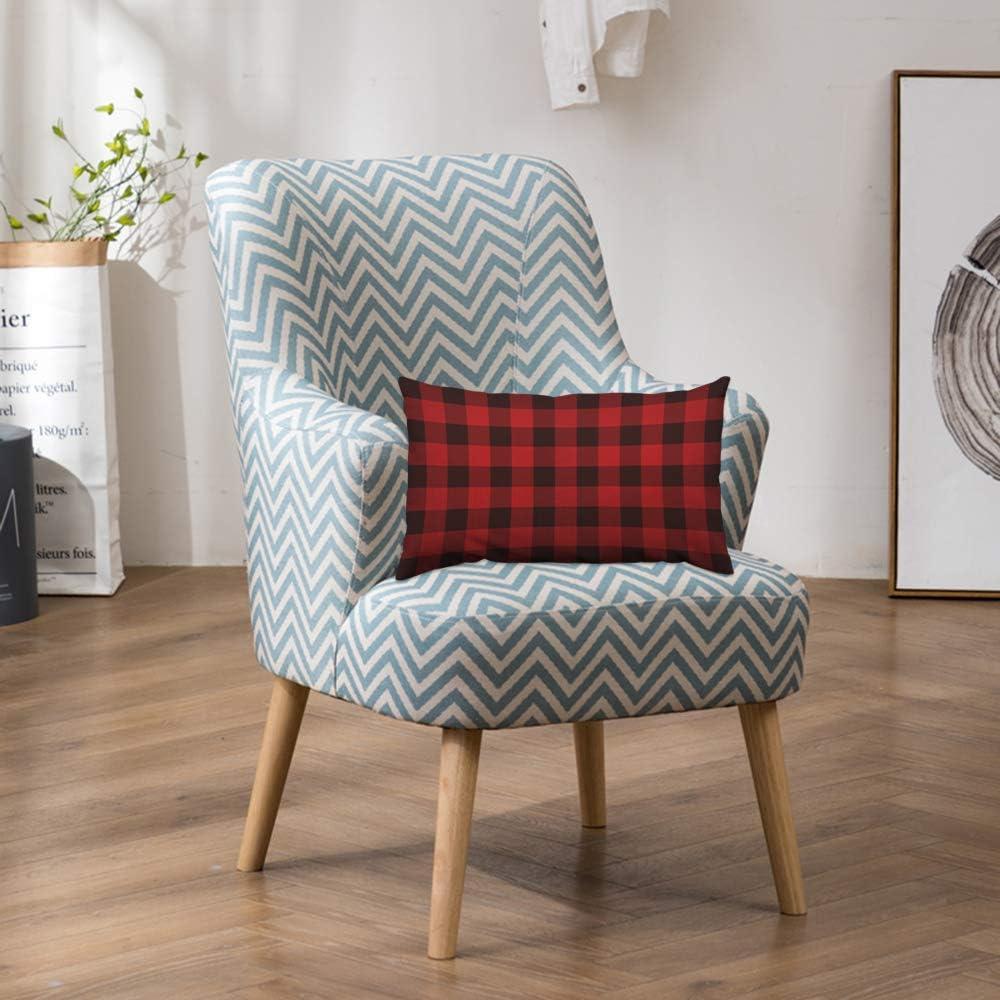 HOSNYE Buffalo Plaid Throw Pillow Cover Classic Lumberjack Plaid Red and Black Linen Fabric for Couch Bed Sofa Car Waist Cushion Cover 12 x 20 inch Pillow Case
