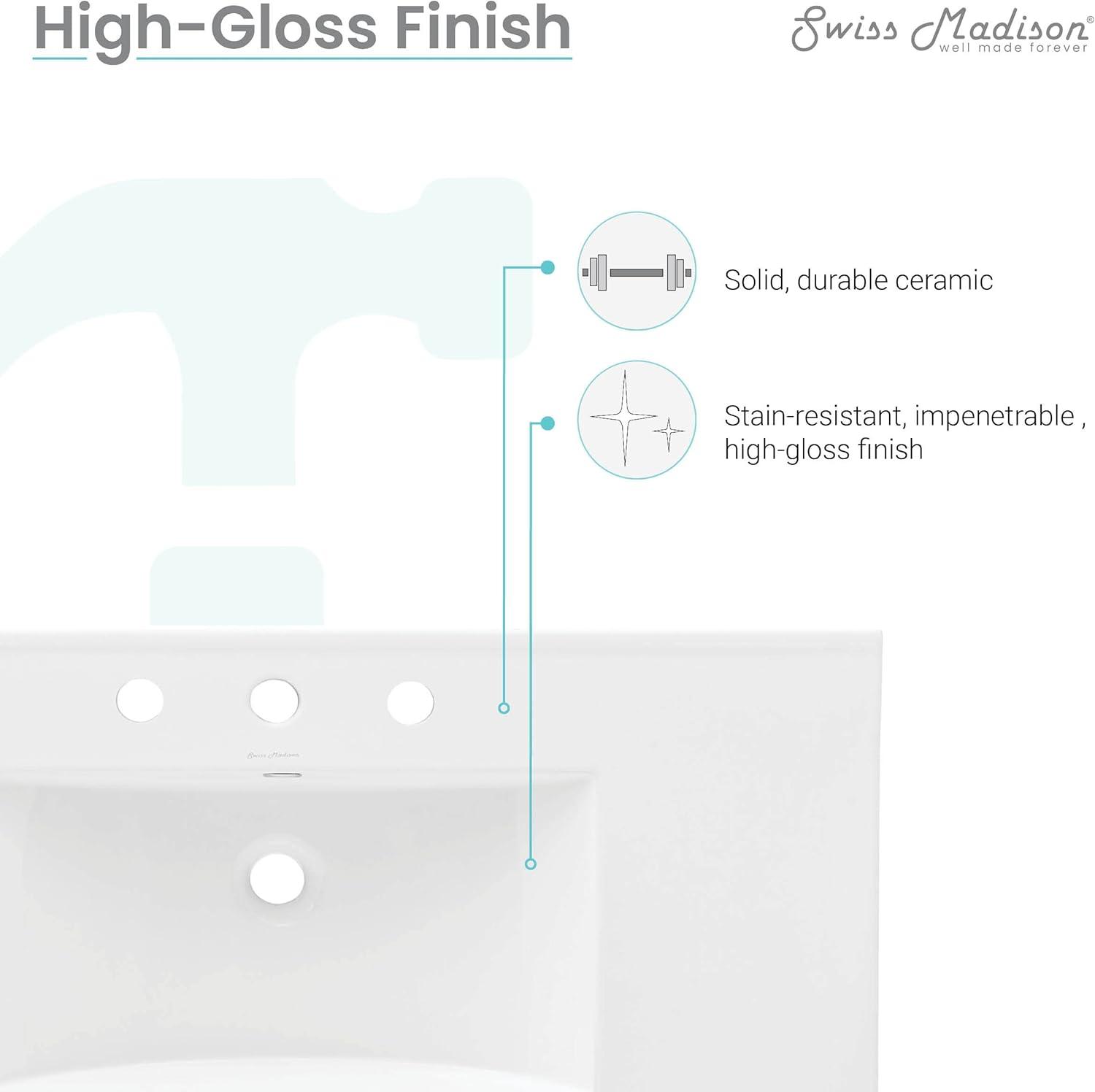 Swiss Madison 36" Zero Hole Vanity Sink Top In Glossy White