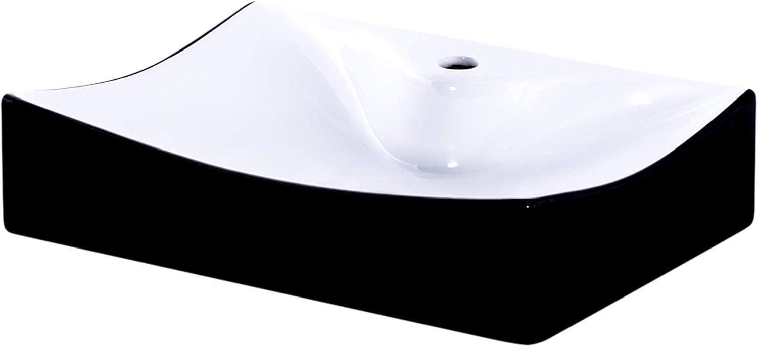 Novatto 15.75'' Glossy Black With White Interior Ceramic Rectangular Bathroom Sink