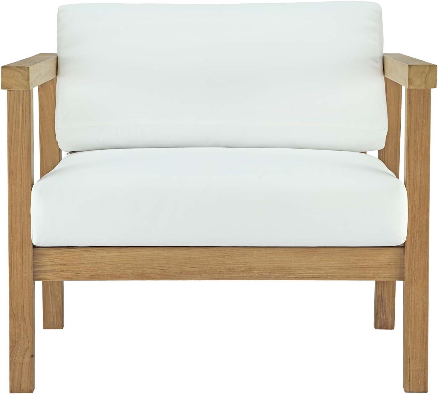 Modway Bayport Outdoor Patio Teak Armchair in Natural White