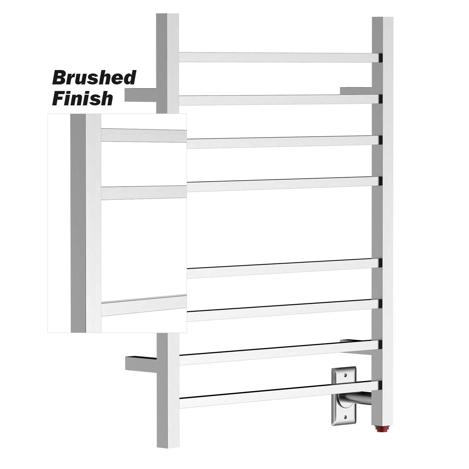 HEATGENE Towel Warmer, Heated Towel Warmer Rack, Wall-Mounted Hardwired/Plug-in Electric Towel Warmers for Bathroom, Hot Towel Rails - Brushed