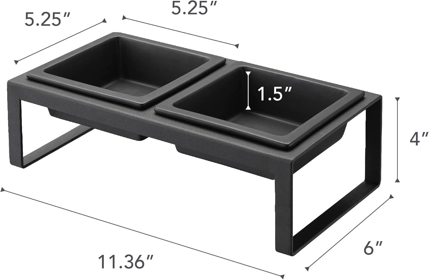 Yamazaki Home Steel And Ceramic Pet Food Stand, 2 Bowls For Food And Water, Tall, 1.25 cups