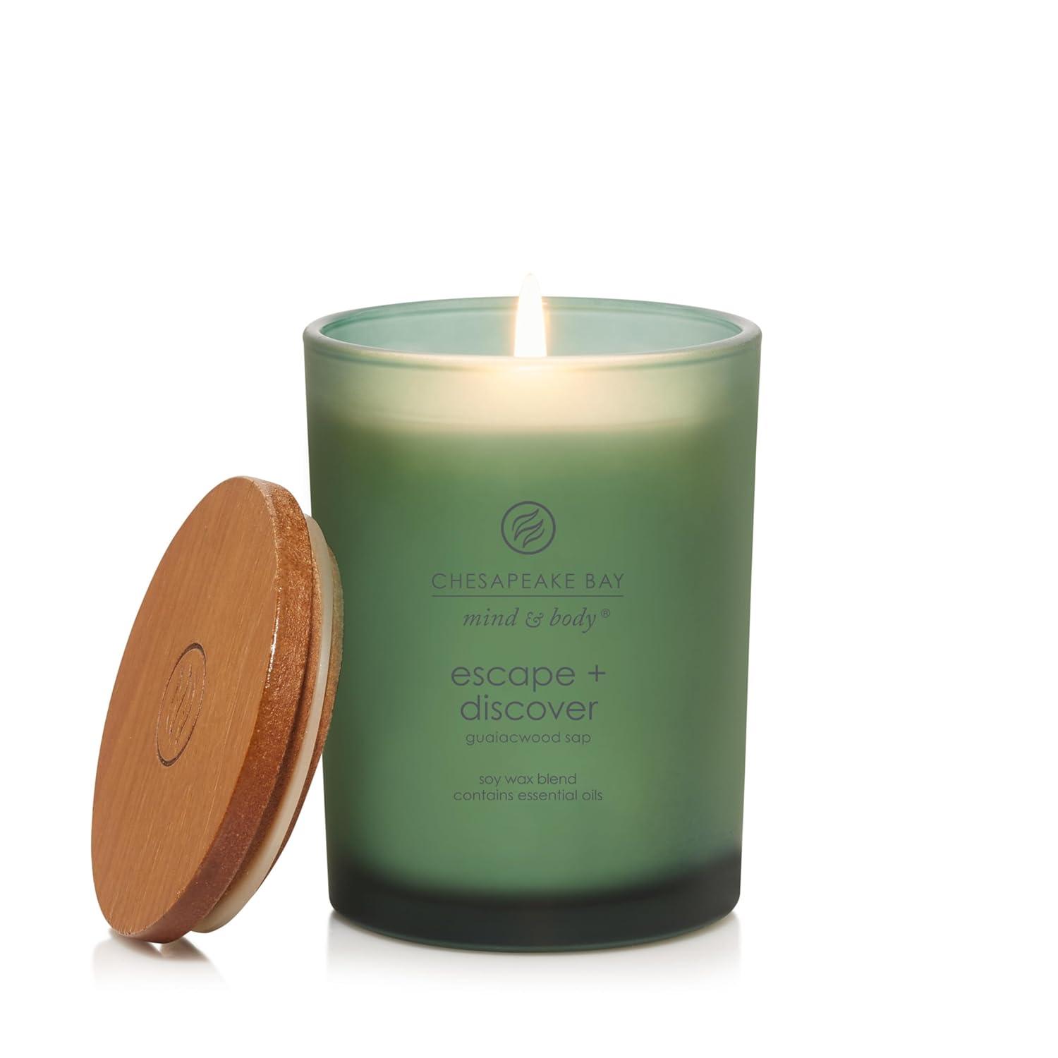 Frosted Glass Escape + Discover Lidded Jar Candle Green 8.8oz - Mind & Body by Chesapeake Bay Candle: Soy Wax, Essential Oils, 44hr Burn