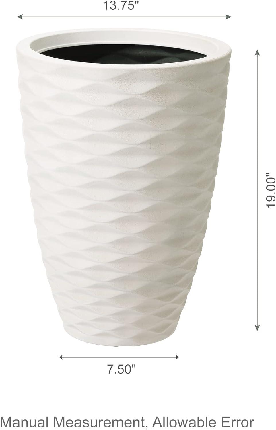 Set of 2 White Faux Ceramic Tall Floor Planters