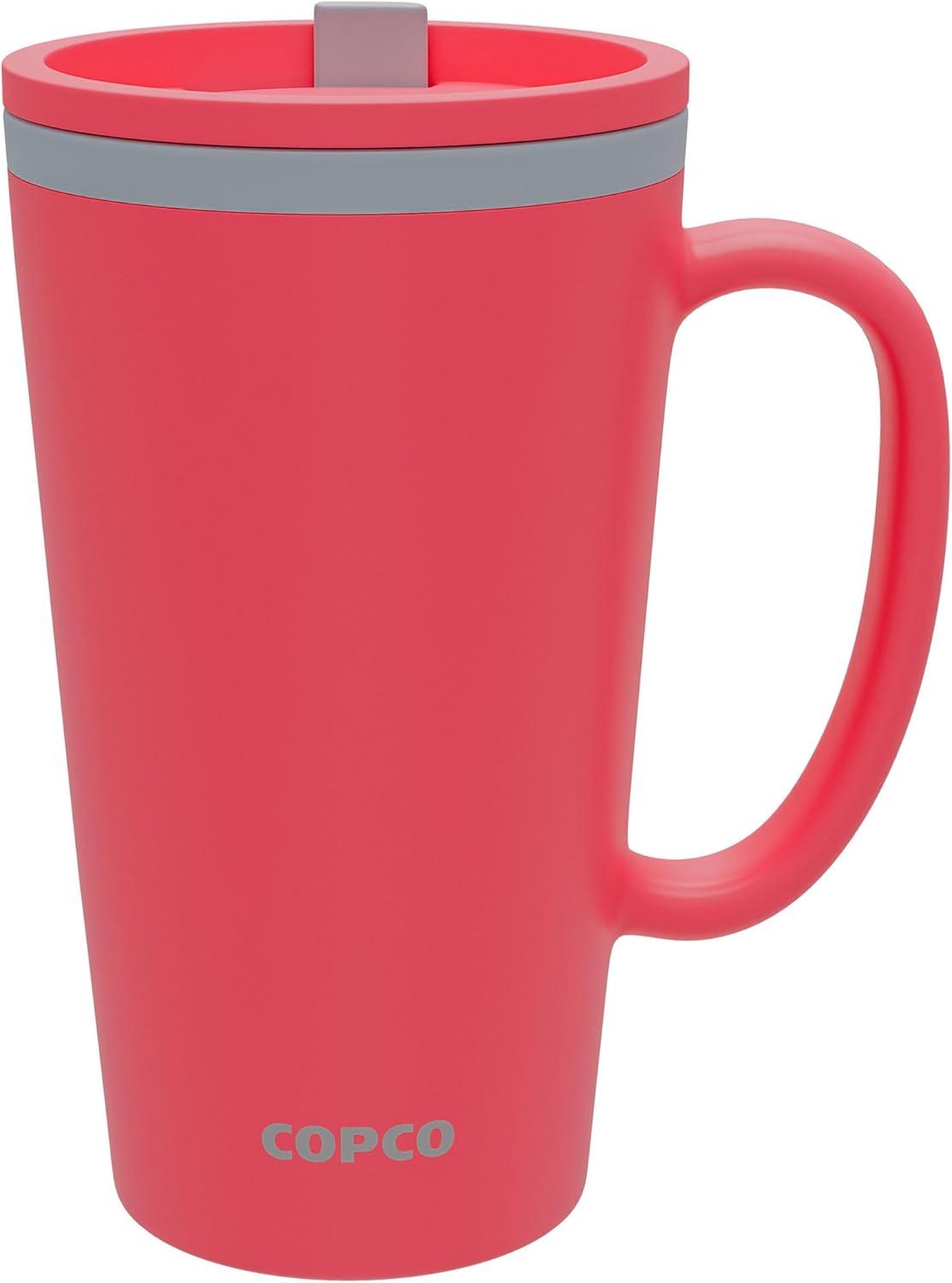 Copco Cone 16oz Insulated Travel Mug with Handle, Double Wall, Slide-Closure Lid, BPA-Free, Portable Coffee Cup (Coral Red)