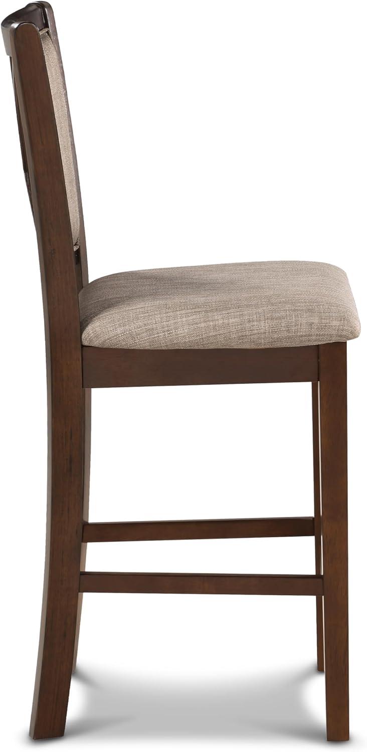 Amy Cherry Wood Counter Chair with Light Brown Fabric Seat