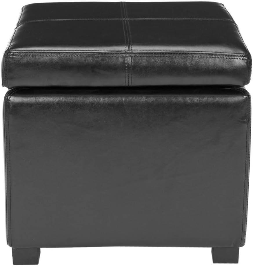 White Bi-Cast Leather Storage Ottoman with Birchwood Frame