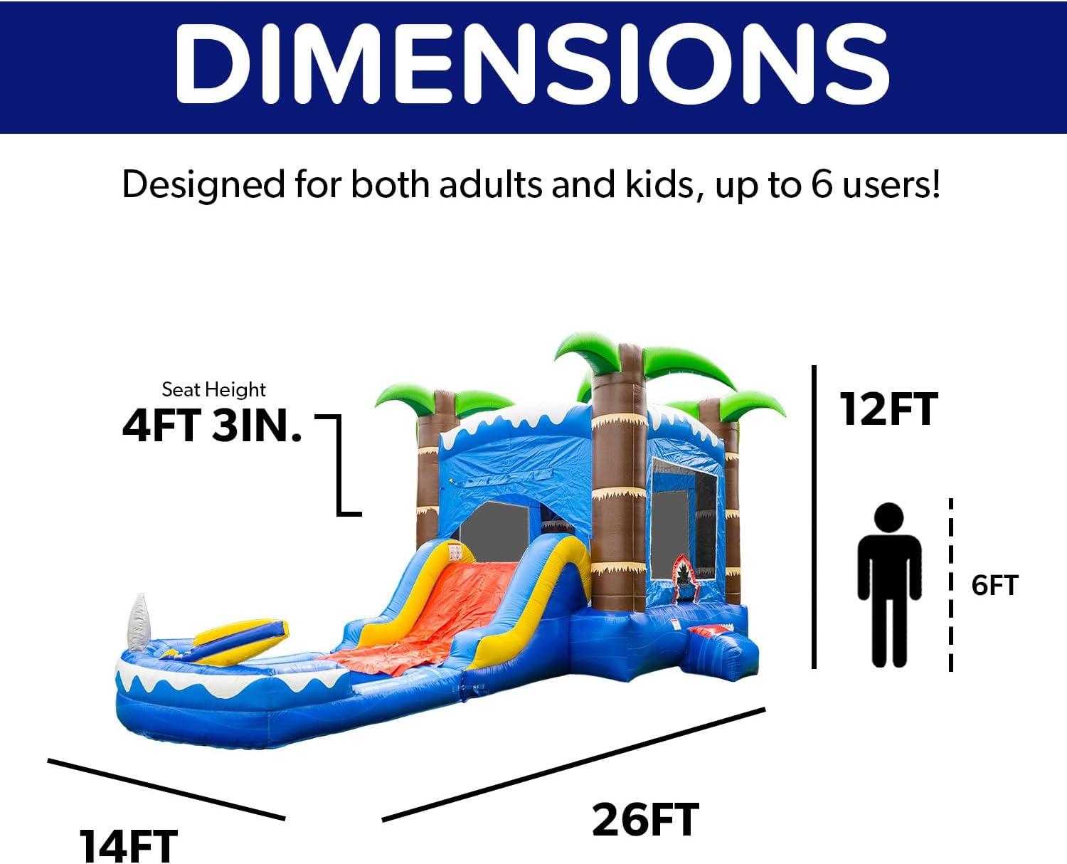 HeroKiddo Ocean Shark Commercial Grade Bounce House Water Slide with Splash Pool for Kids and Adults (with Blower), Basketball Hoop, Outdoor Indoor, Wet Dry Combo, Big Inflatable, Rental Quality