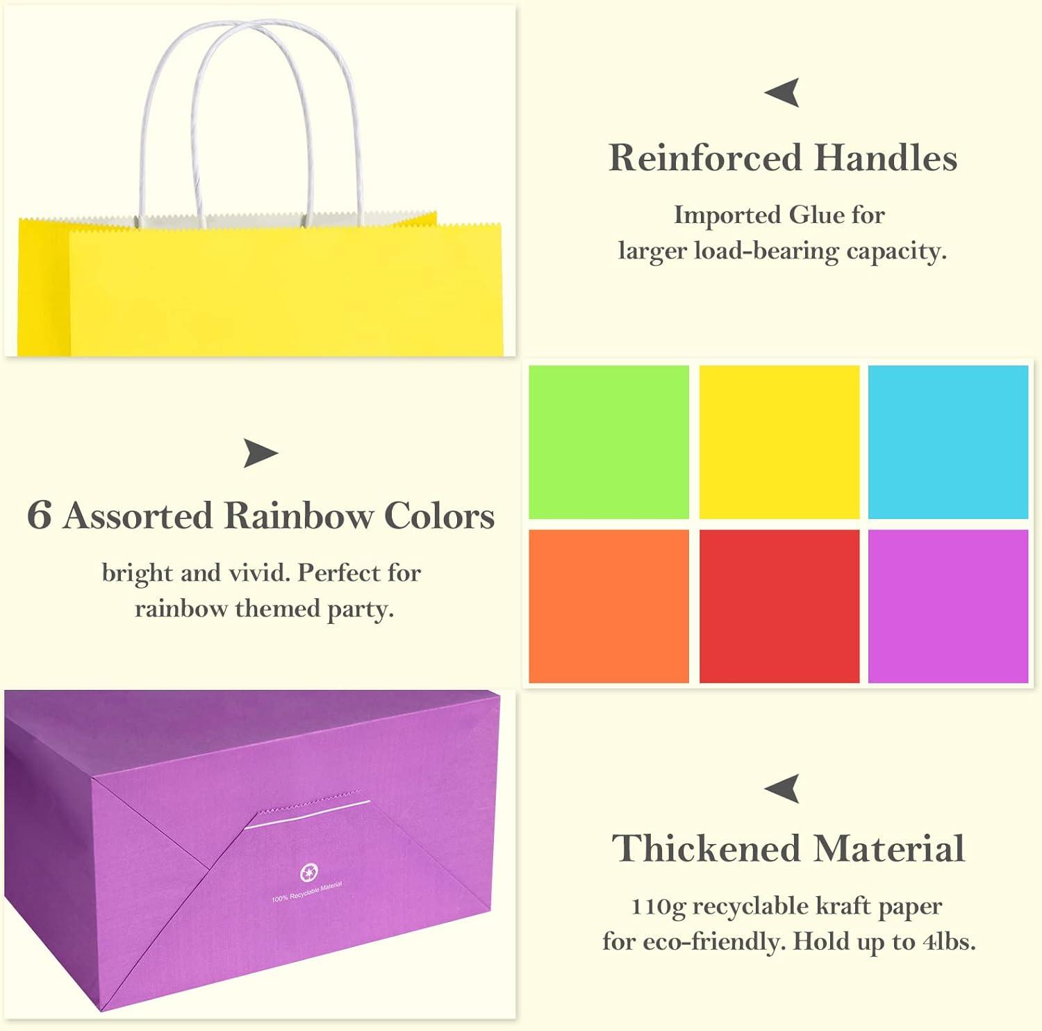 BagDream 24 Pack Rainbow Gift Bags with Handles, 6 Colors Small Party Favor Bag Goodie Bags for Kids Birthday, Party Favors, Birthdays & Celebrations, 5.25x3.75x8"