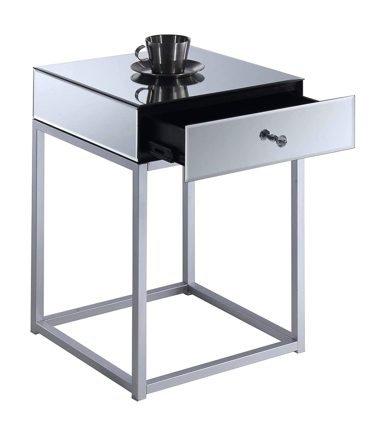 Convenience Concepts Reflections 1 Drawer End Table, Mirror/Silver