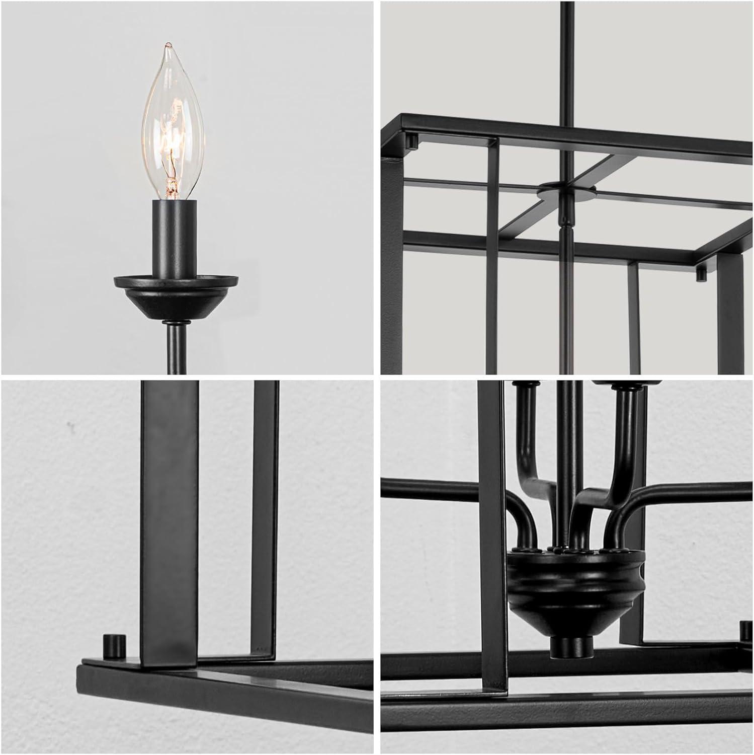 Kira Home Samson 32 " Farmhouse Lantern Cage Pendant Light, Open Frame Design, Adjustable Foyer Chandelier, Black