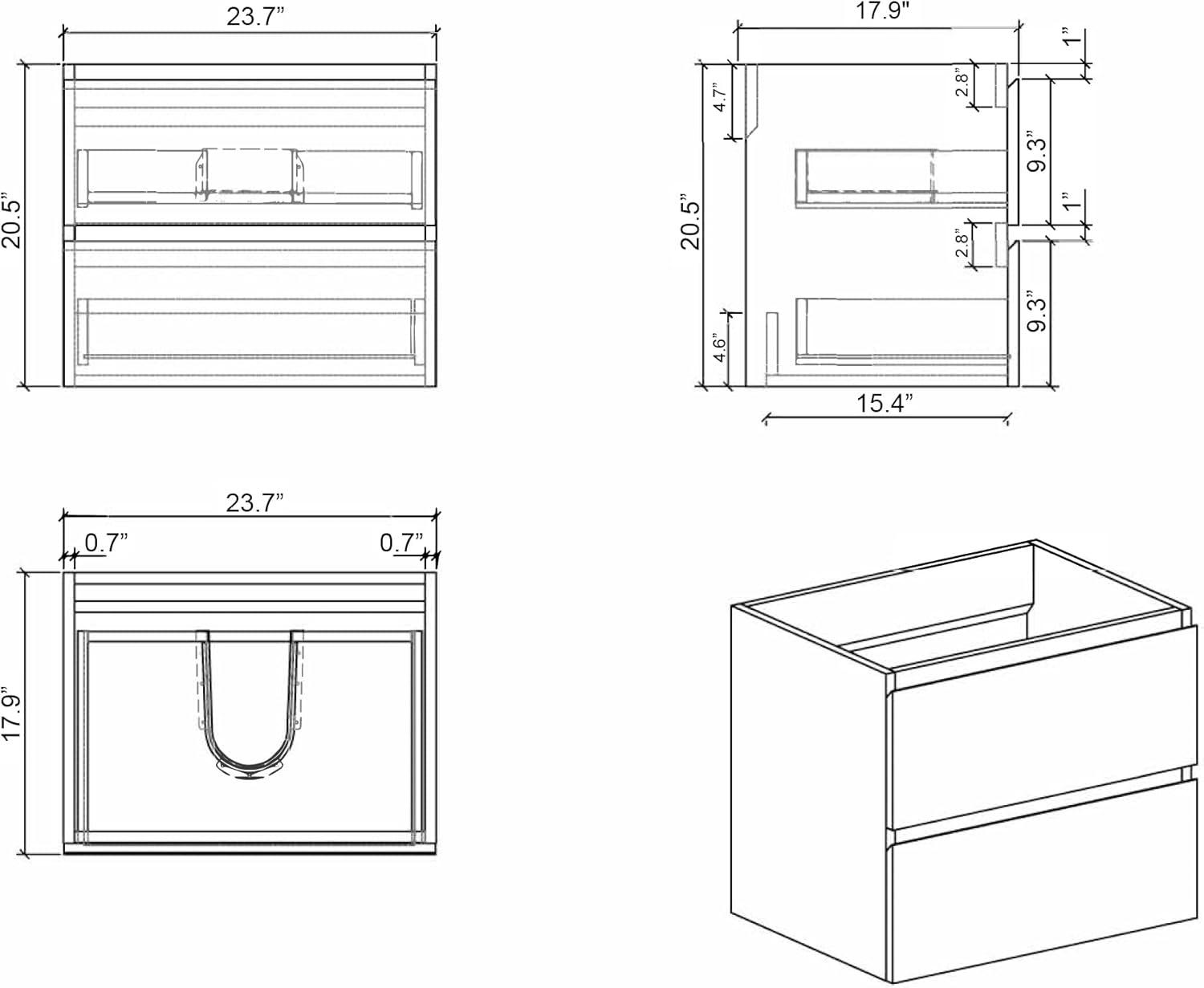 Alice 24" White MDF Floating Bathroom Vanity with Sink