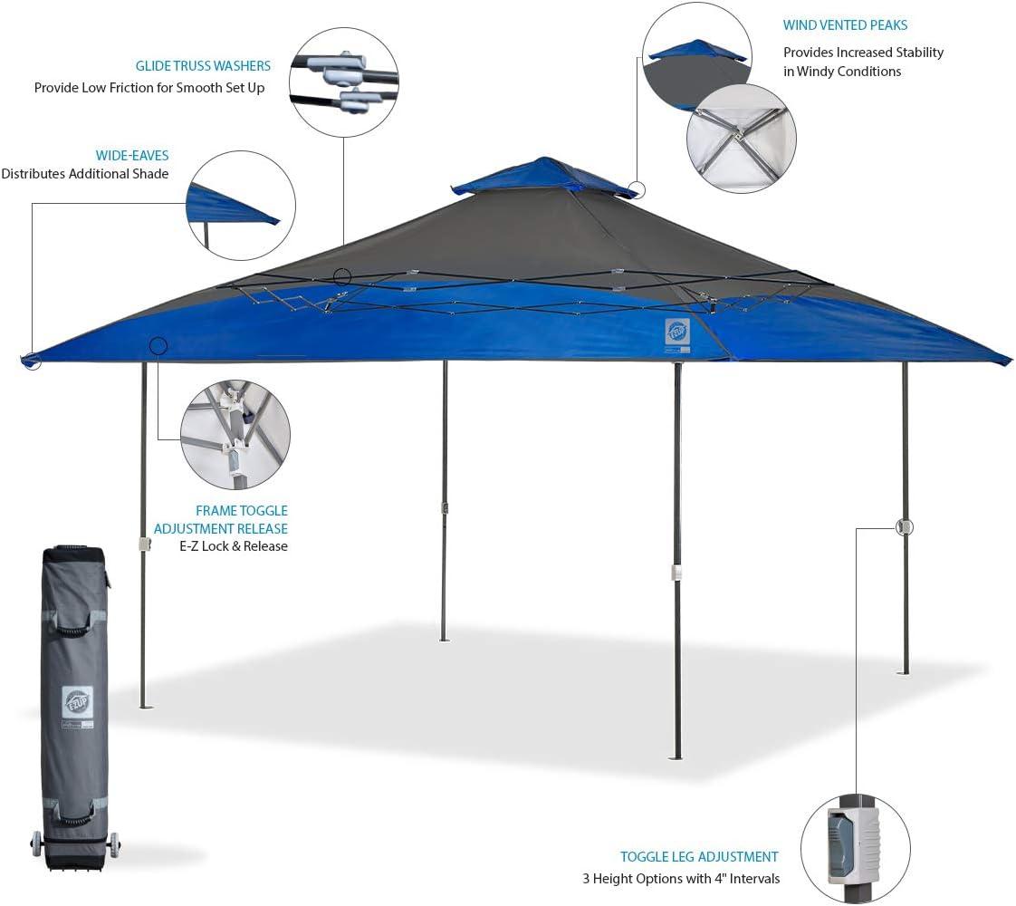 E-Z UP Spectator Instant Shelter, 13 Ft x 13 Ft, Royal Blue/Steel Gray Top w/ Steel Gray Frame