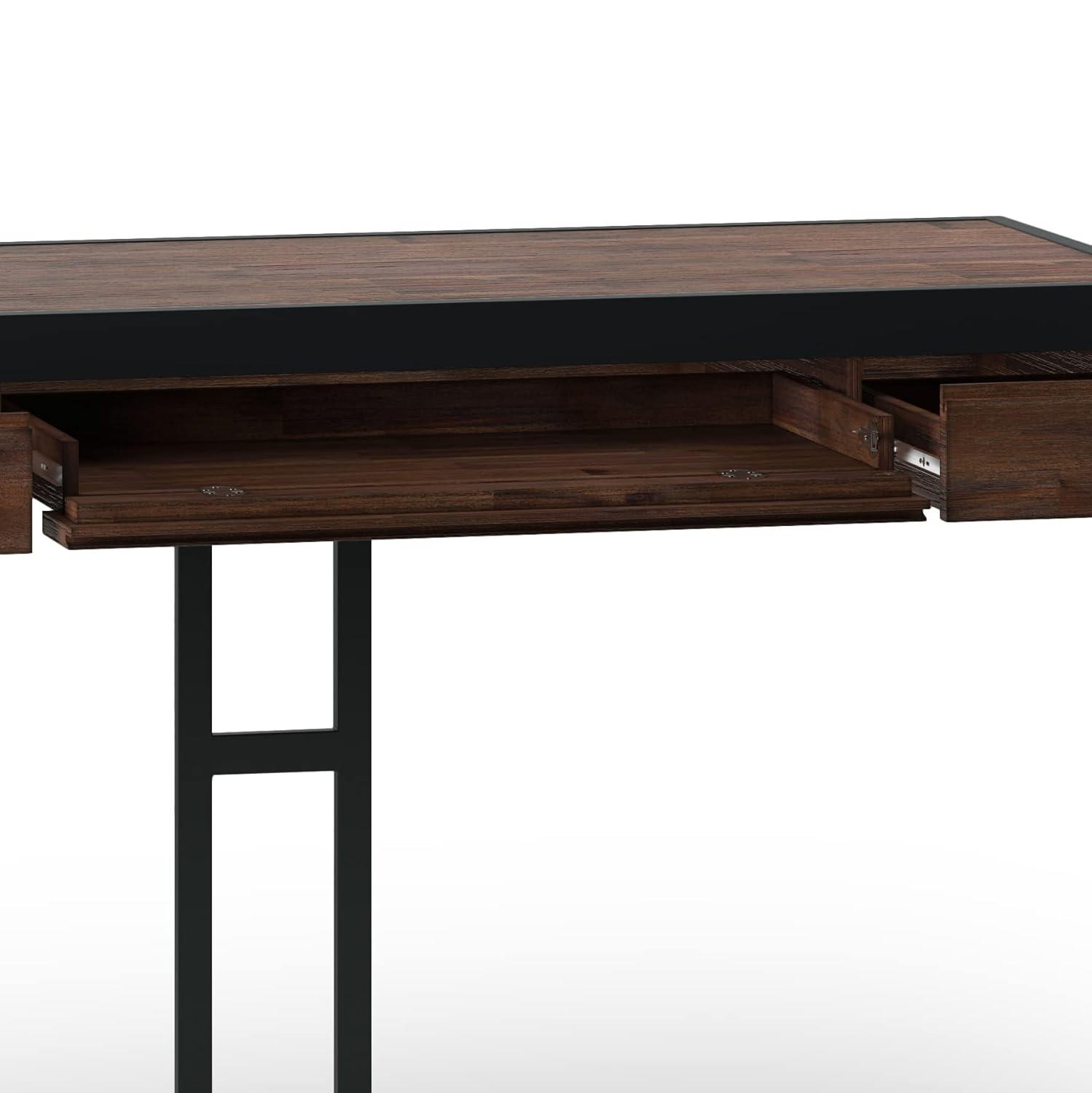 Simpli Home Erina SOLID ACACIA WOOD Modern Industrial 48 inch Wide Small Desk in Distressed Charcoal Brown