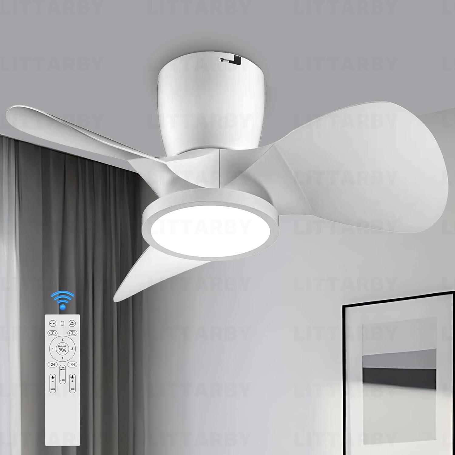 Ceiling Fans with Lights and Remote, 24 Inch Reversible Black Modern Dimmable 3CCT Flush Mount Ceiling Fans, Small Low Profile Ceiling Fan with Light for Bedroom, Kitchen, Living/Kids/Dining Room